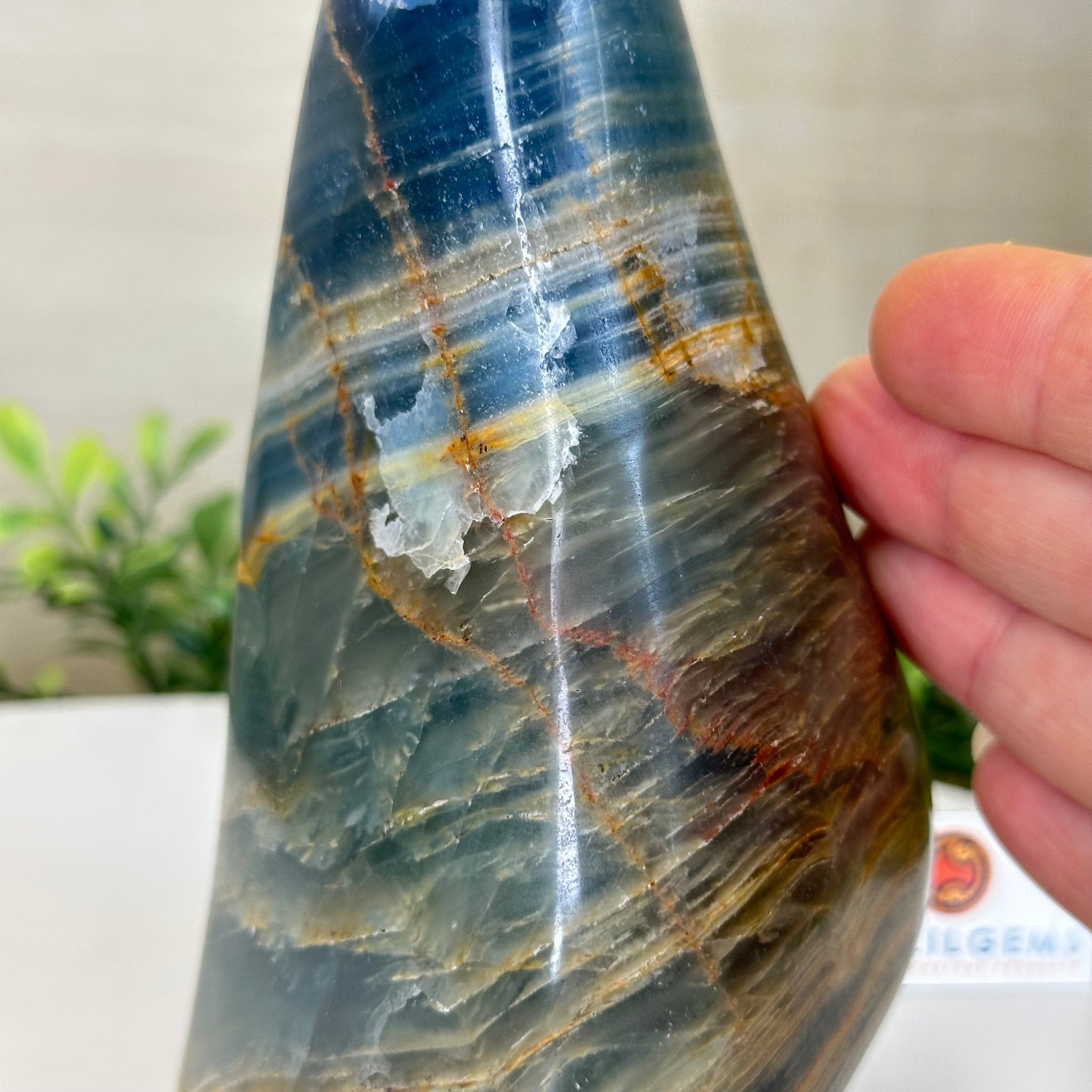 Polished Freeform Blue Onyx Gemstone, 3 lbs & 6.7” Tall #3301BX - 008 - Brazil GemsBrazil GemsPolished Freeform Blue Onyx Gemstone, 3 lbs & 6.7” Tall #3301BX - 008Freeform & Unique Shapes3301BX - 008