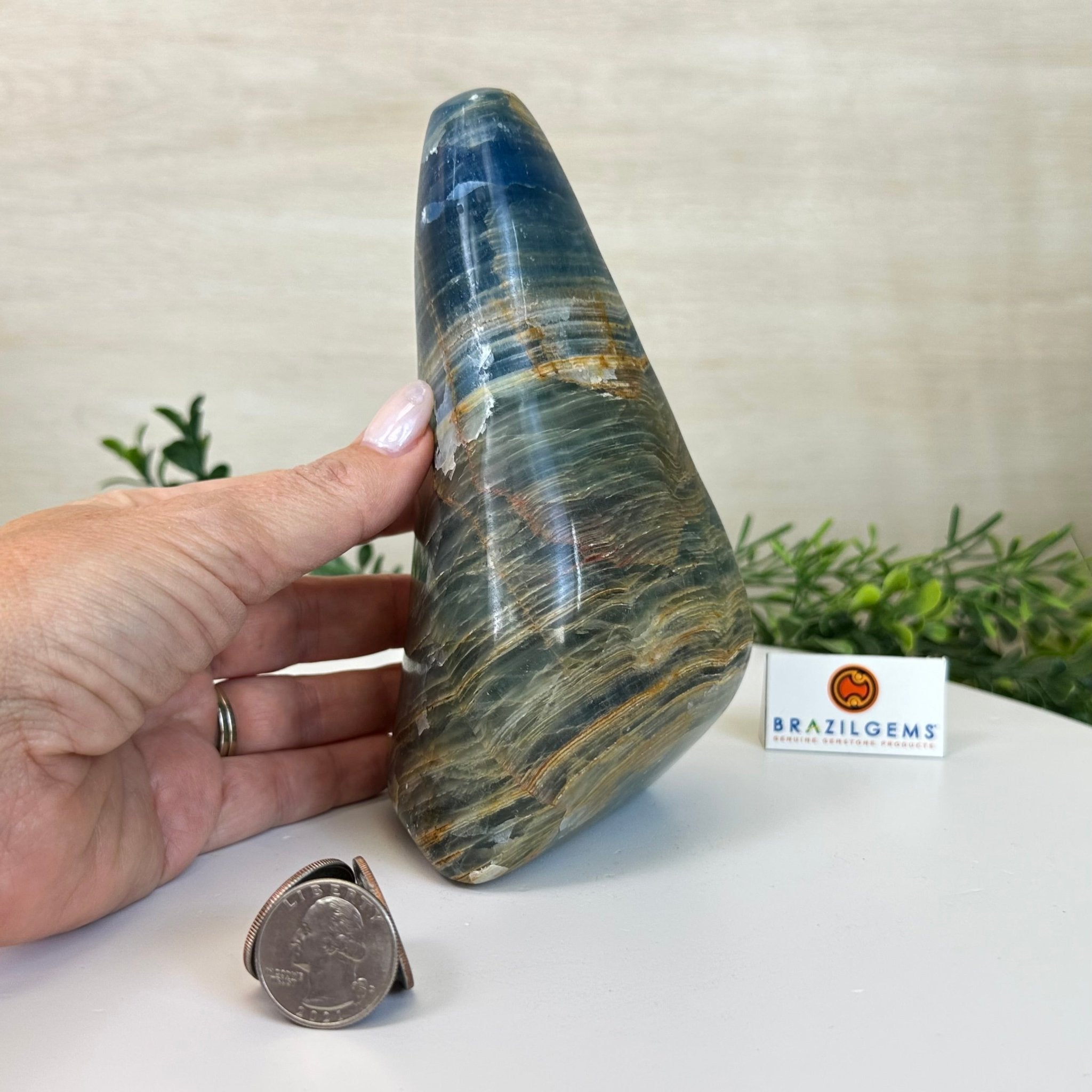 Polished Freeform Blue Onyx Gemstone, 3 lbs & 6.7” Tall #3301BX - 008 - Brazil GemsBrazil GemsPolished Freeform Blue Onyx Gemstone, 3 lbs & 6.7” Tall #3301BX - 008Freeform & Unique Shapes3301BX - 008