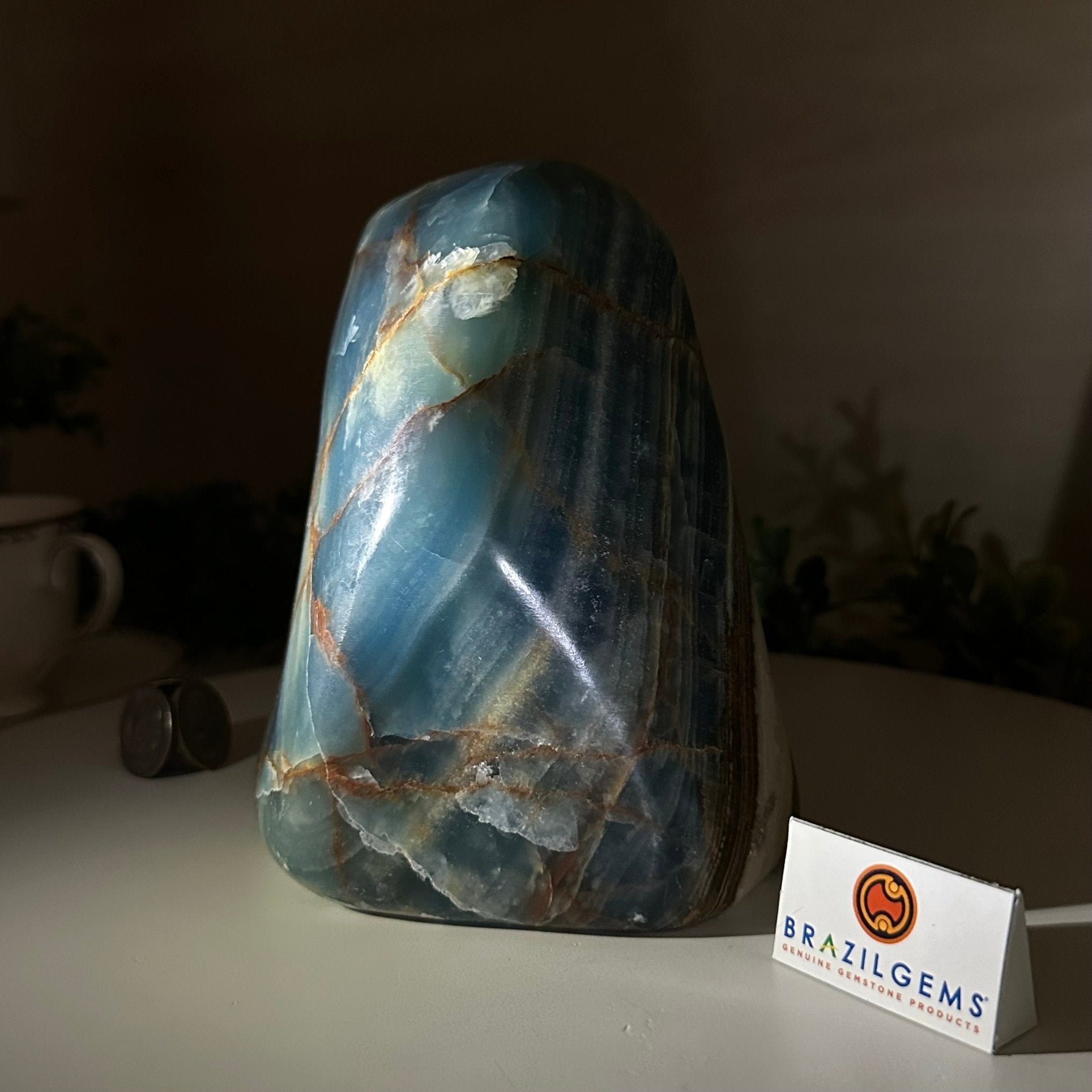 Polished Freeform Blue Onyx Gemstone, 5.5 lbs & 6.3” Tall #3301BX - 009 - Brazil GemsBrazil GemsPolished Freeform Blue Onyx Gemstone, 5.5 lbs & 6.3” Tall #3301BX - 009Freeform & Unique Shapes3301BX - 009