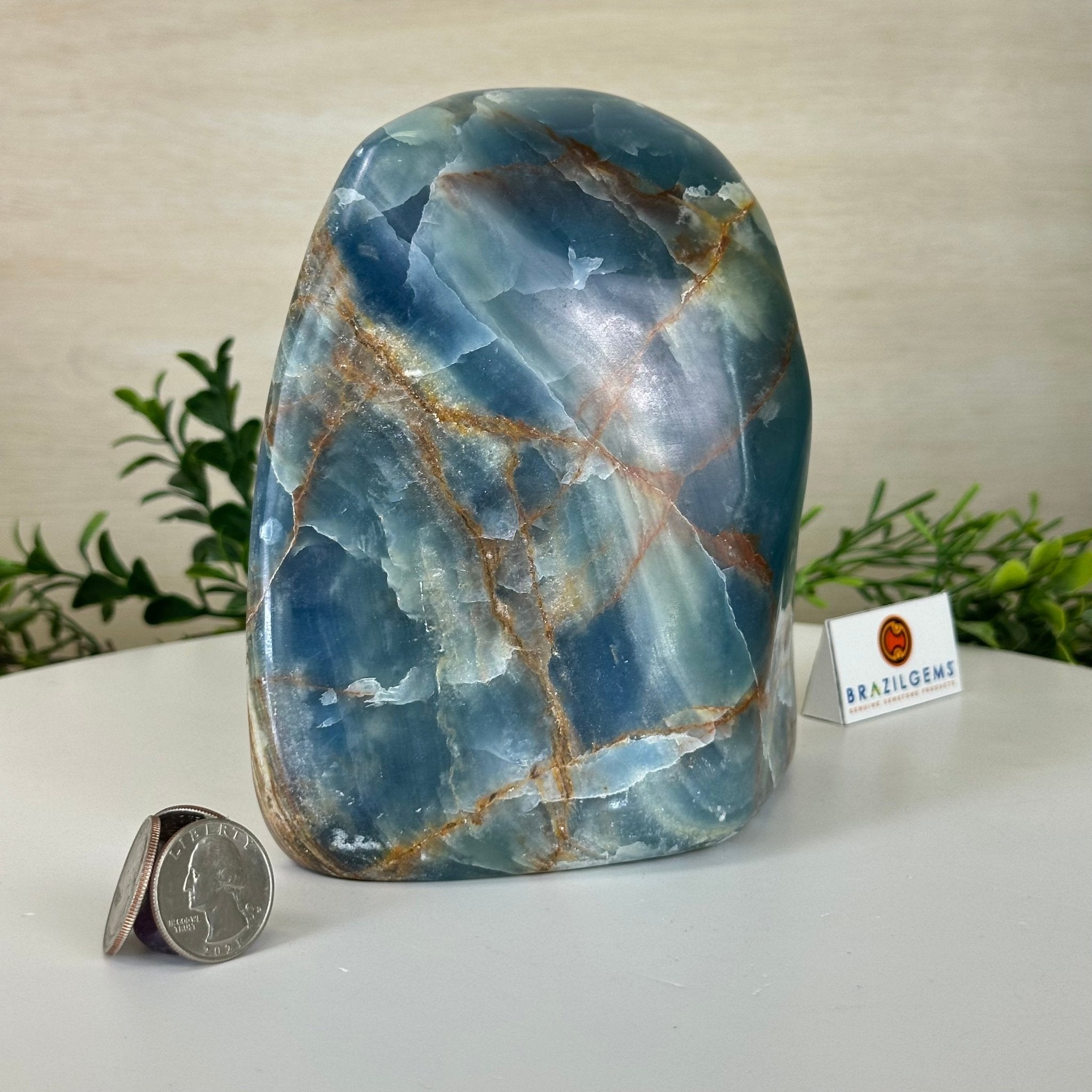 Polished Freeform Blue Onyx Gemstone, 5.5 lbs & 6.3” Tall #3301BX - 009 - Brazil GemsBrazil GemsPolished Freeform Blue Onyx Gemstone, 5.5 lbs & 6.3” Tall #3301BX - 009Freeform & Unique Shapes3301BX - 009