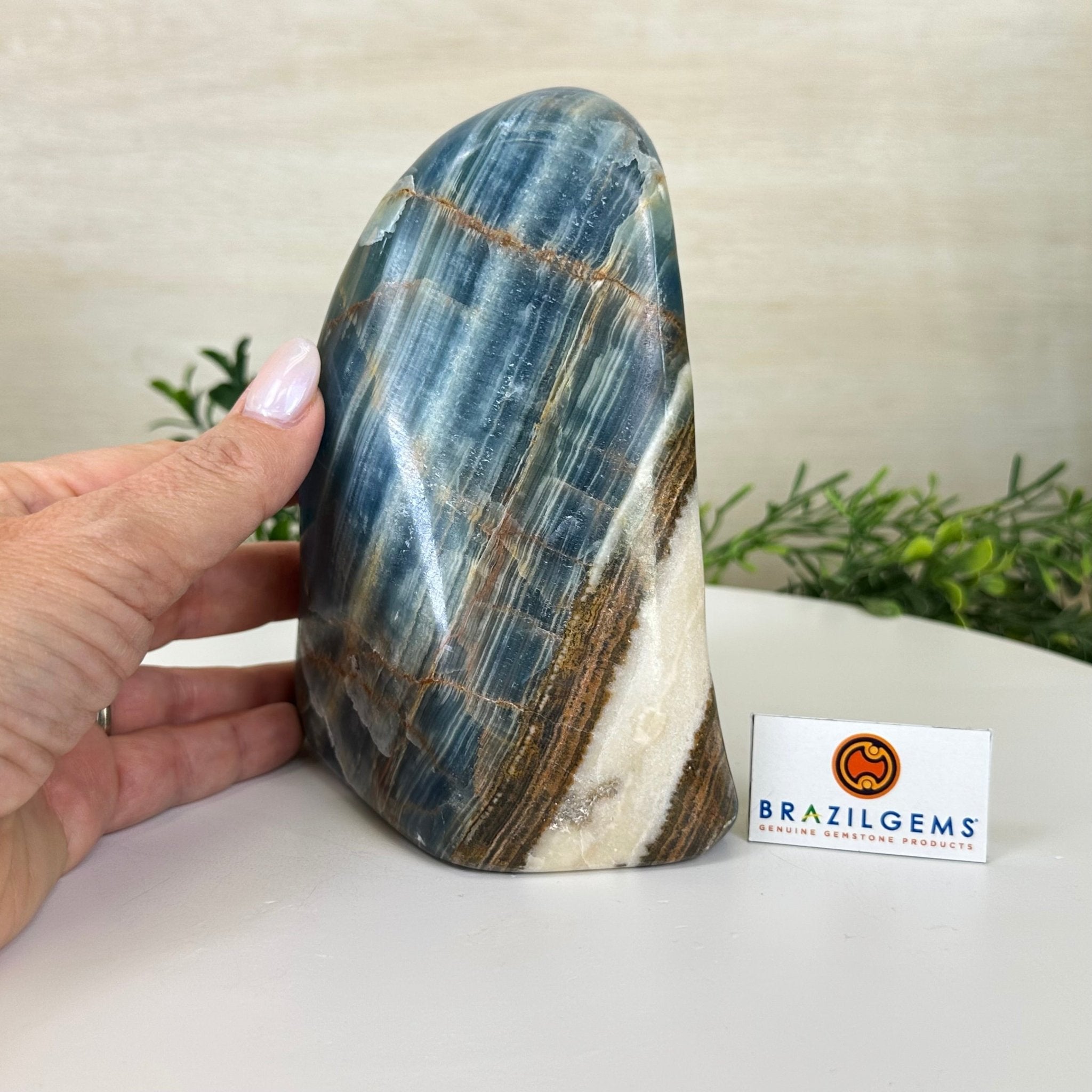 Polished Freeform Blue Onyx Gemstone, 5.5 lbs & 6.3” Tall #3301BX - 009 - Brazil GemsBrazil GemsPolished Freeform Blue Onyx Gemstone, 5.5 lbs & 6.3” Tall #3301BX - 009Freeform & Unique Shapes3301BX - 009