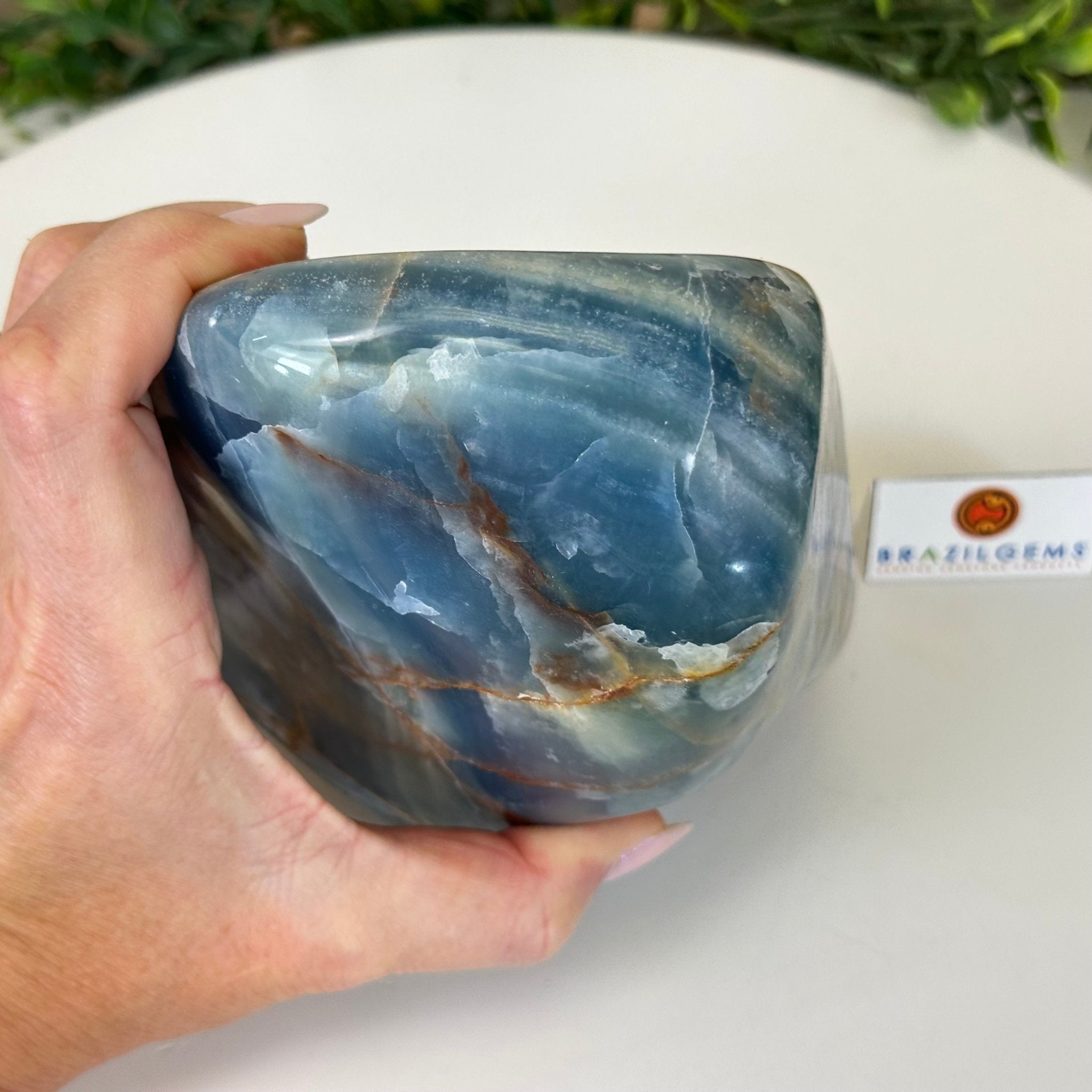 Polished Freeform Blue Onyx Gemstone, 5.5 lbs & 6.3” Tall #3301BX - 009 - Brazil GemsBrazil GemsPolished Freeform Blue Onyx Gemstone, 5.5 lbs & 6.3” Tall #3301BX - 009Freeform & Unique Shapes3301BX - 009