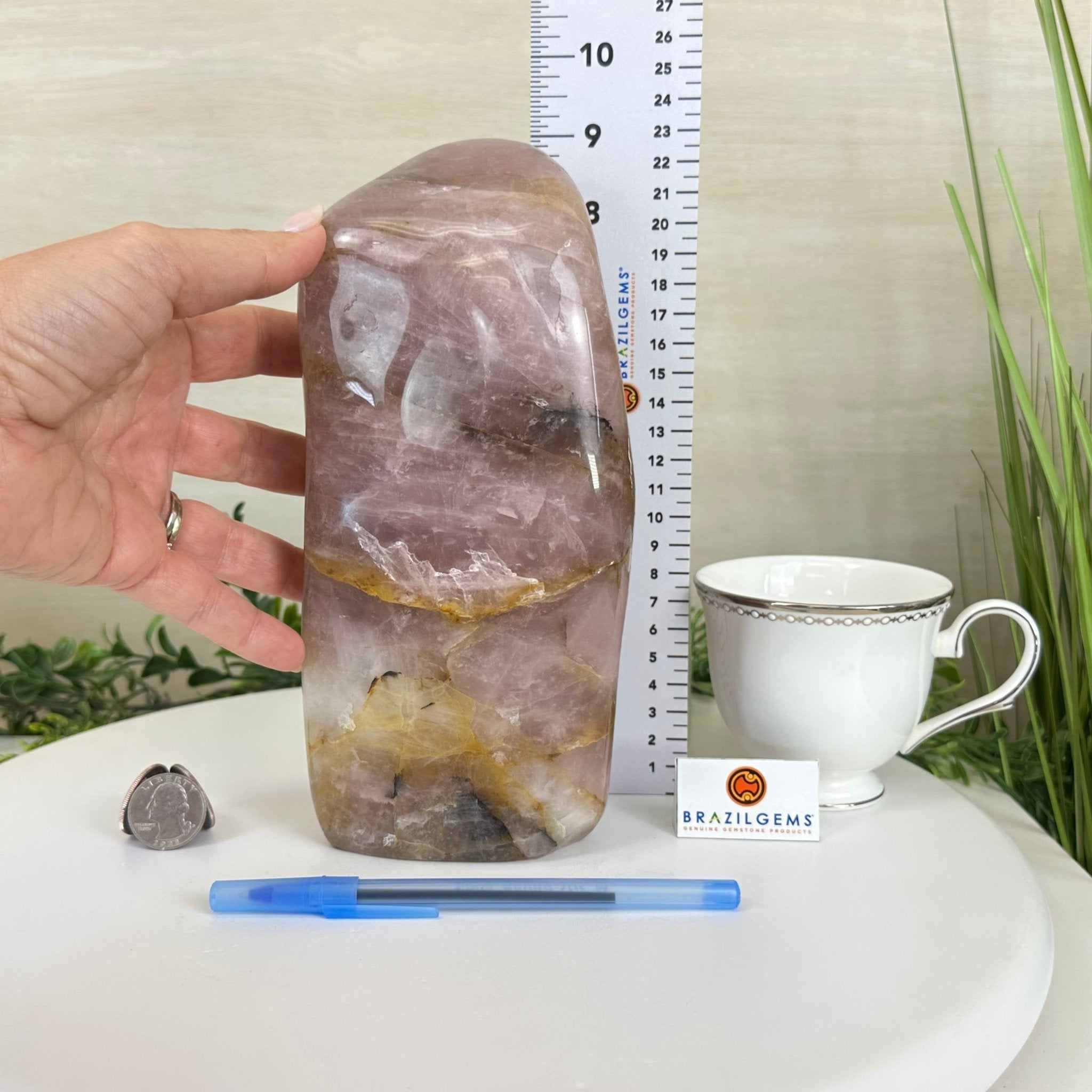 Polished Freeform Hematoid Rose Quartz Gemstone, 6.6 lbs & 8.9” Tall #3301HR - 002 - Brazil GemsBrazil GemsPolished Freeform Hematoid Rose Quartz Gemstone, 6.6 lbs & 8.9” Tall #3301HR - 002Freeform & Unique Shapes3301HR - 002