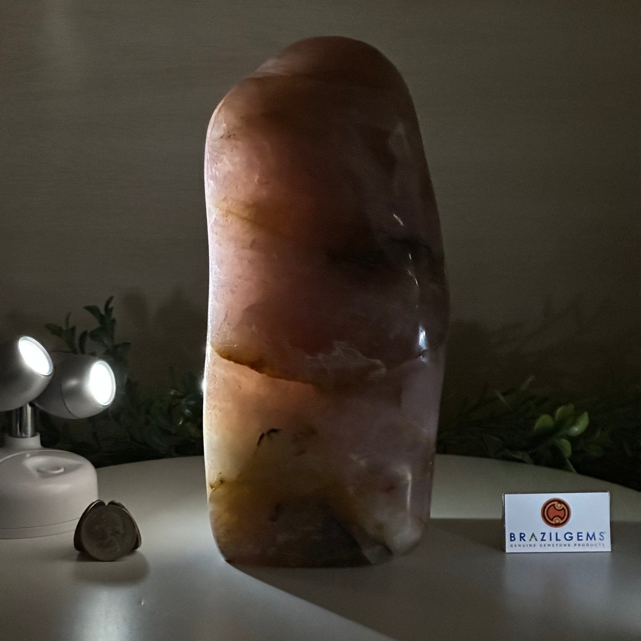 Polished Freeform Hematoid Rose Quartz Gemstone, 6.6 lbs & 8.9” Tall #3301HR - 002 - Brazil GemsBrazil GemsPolished Freeform Hematoid Rose Quartz Gemstone, 6.6 lbs & 8.9” Tall #3301HR - 002Freeform & Unique Shapes3301HR - 002