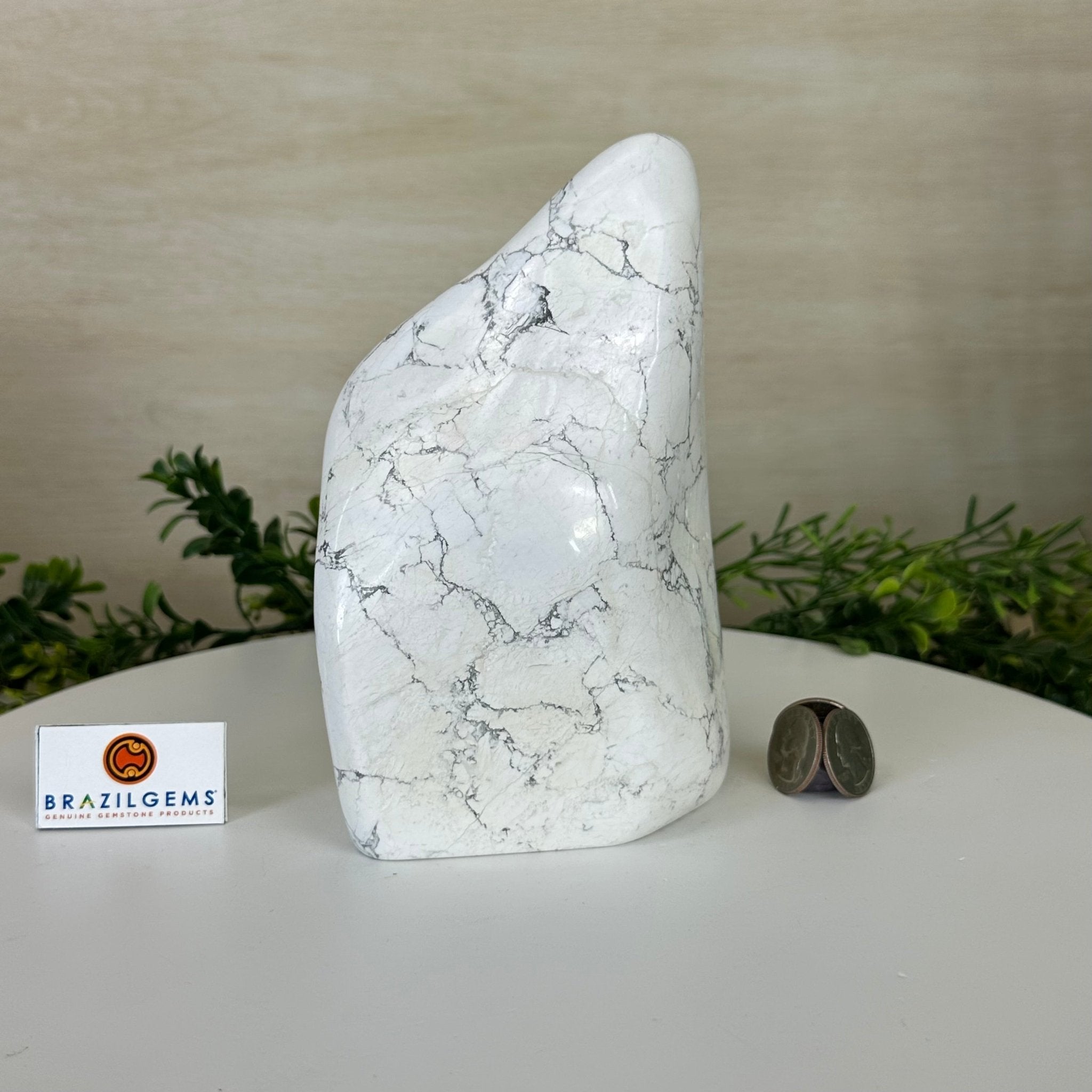 Polished Freeform Howlite Gemstone, 4.4 lbs & 7.1” Tall #3301HW - 001 - Brazil GemsBrazil GemsPolished Freeform Howlite Gemstone, 4.4 lbs & 7.1” Tall #3301HW - 001Freeform & Unique Shapes3301HW - 001