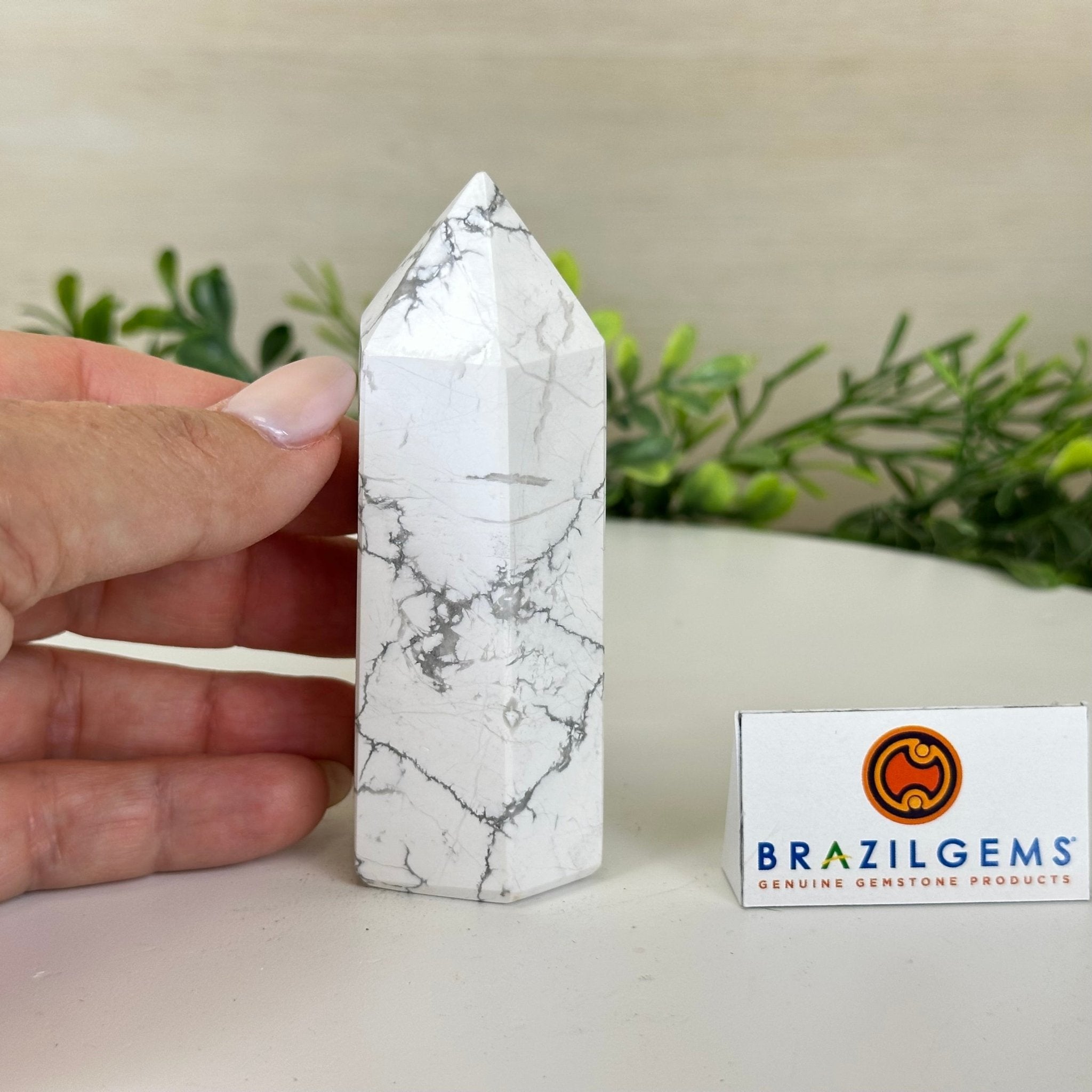 Polished Howlite Crystal Tower 3.7" Tall #3106HW - 001 - Brazil GemsBrazil GemsPolished Howlite Crystal Tower 3.7" Tall #3106HW - 001Crystal Points3106HW - 001