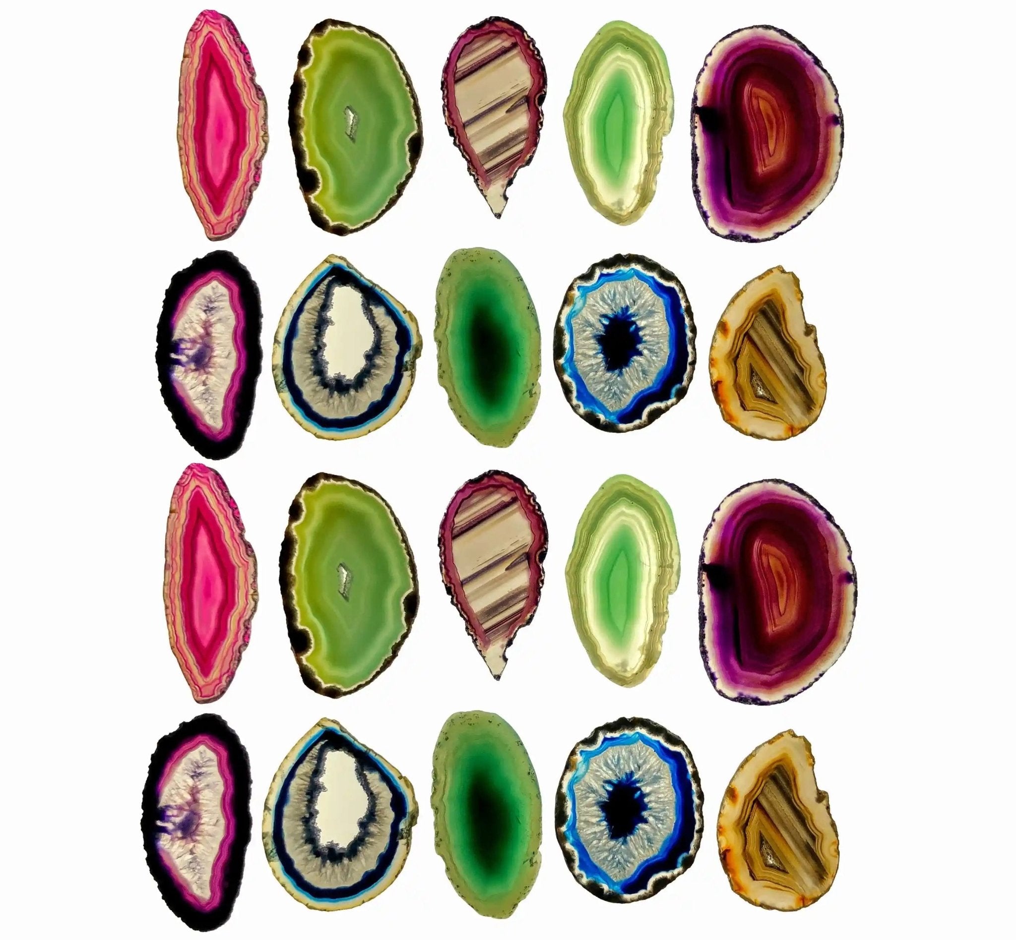 Polished Natural & Dyed Agate slices Mix, No drilled pendant hole, 1.5" to 3", 10 pieces #5054CONO - Brazil GemsBrazil GemsPolished Natural & Dyed Agate slices Mix, No drilled pendant hole, 1.5" to 3", 10 pieces #5054CONOSlices for Crafts5054CONO