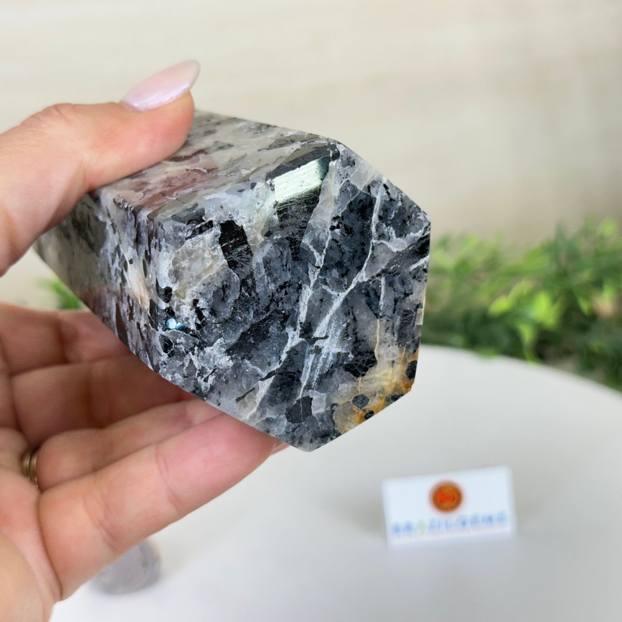 Polished Tourmalinated Quartz Crystal Tower 5.4" Tall #3106TQ - 002 - Brazil GemsBrazil GemsPolished Tourmalinated Quartz Crystal Tower 5.4" Tall #3106TQ - 002Crystal Points3106TQ - 002