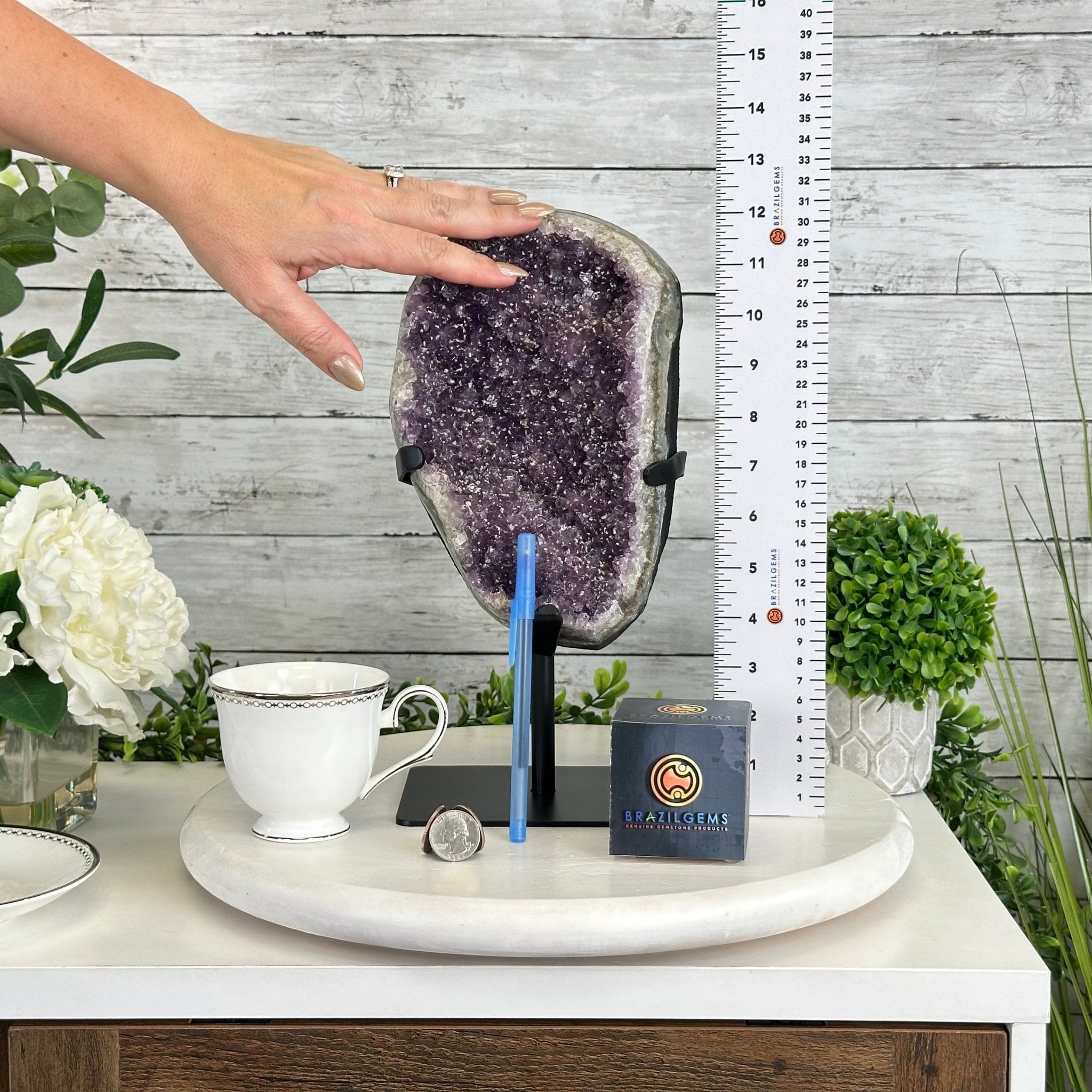 Quality Amethyst Cluster on a Metal Base, 10.9 lbs & 12.25" Tall #5491 - 0047 - Brazil GemsBrazil GemsQuality Amethyst Cluster on a Metal Base, 10.9 lbs & 12.25" Tall #5491 - 0047Clusters on Fixed Bases5491 - 0047