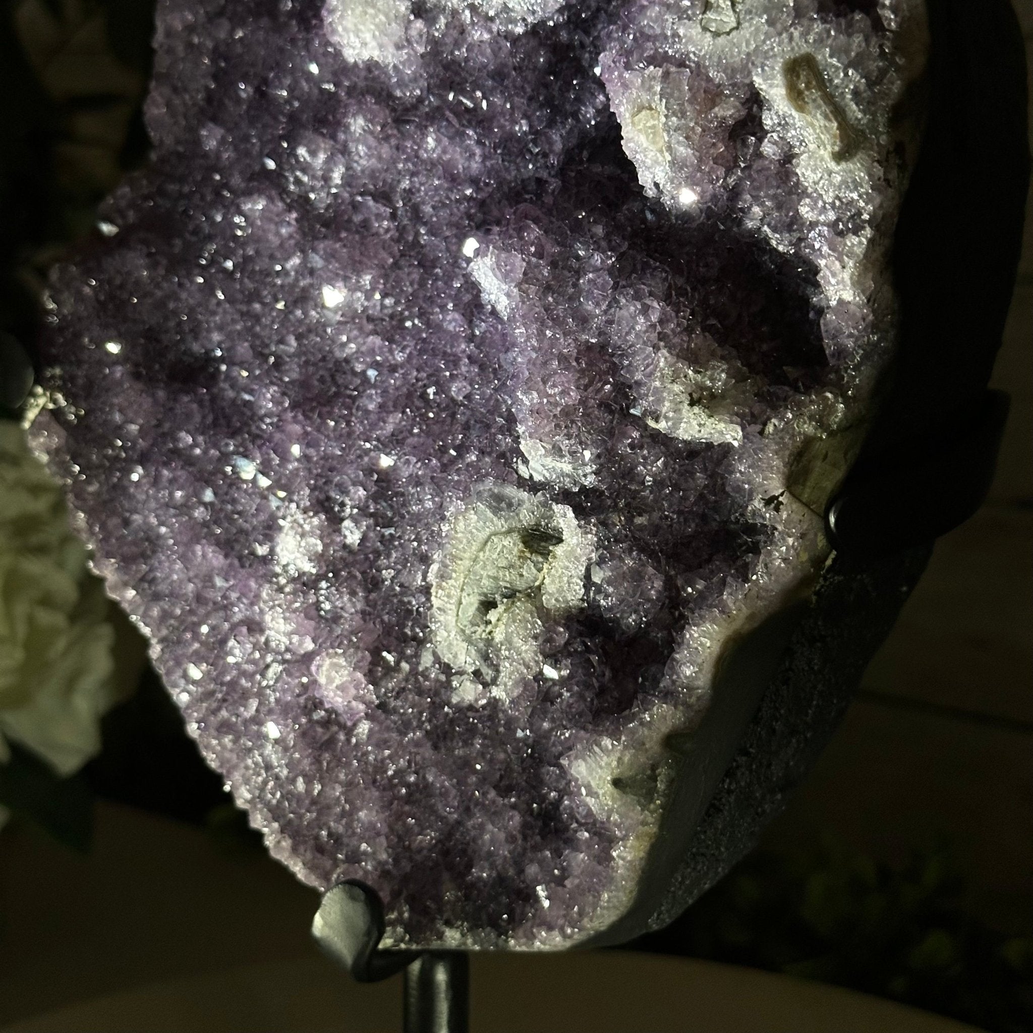 Quality Amethyst Cluster on a Metal Base, 12.7 lbs & 12.75" Tall #5491 - 0044 - Brazil GemsBrazil GemsQuality Amethyst Cluster on a Metal Base, 12.7 lbs & 12.75" Tall #5491 - 0044Clusters on Fixed Bases5491 - 0044
