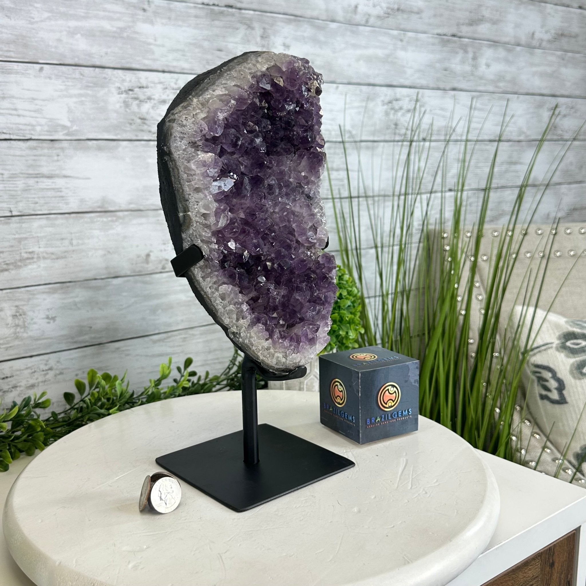 Quality Amethyst Cluster on a Metal Base, 9.3 lbs & 12.5" Tall #5491 - 0051 - Brazil GemsBrazil GemsQuality Amethyst Cluster on a Metal Base, 9.3 lbs & 12.5" Tall #5491 - 0051Clusters on Fixed Bases5491 - 0051