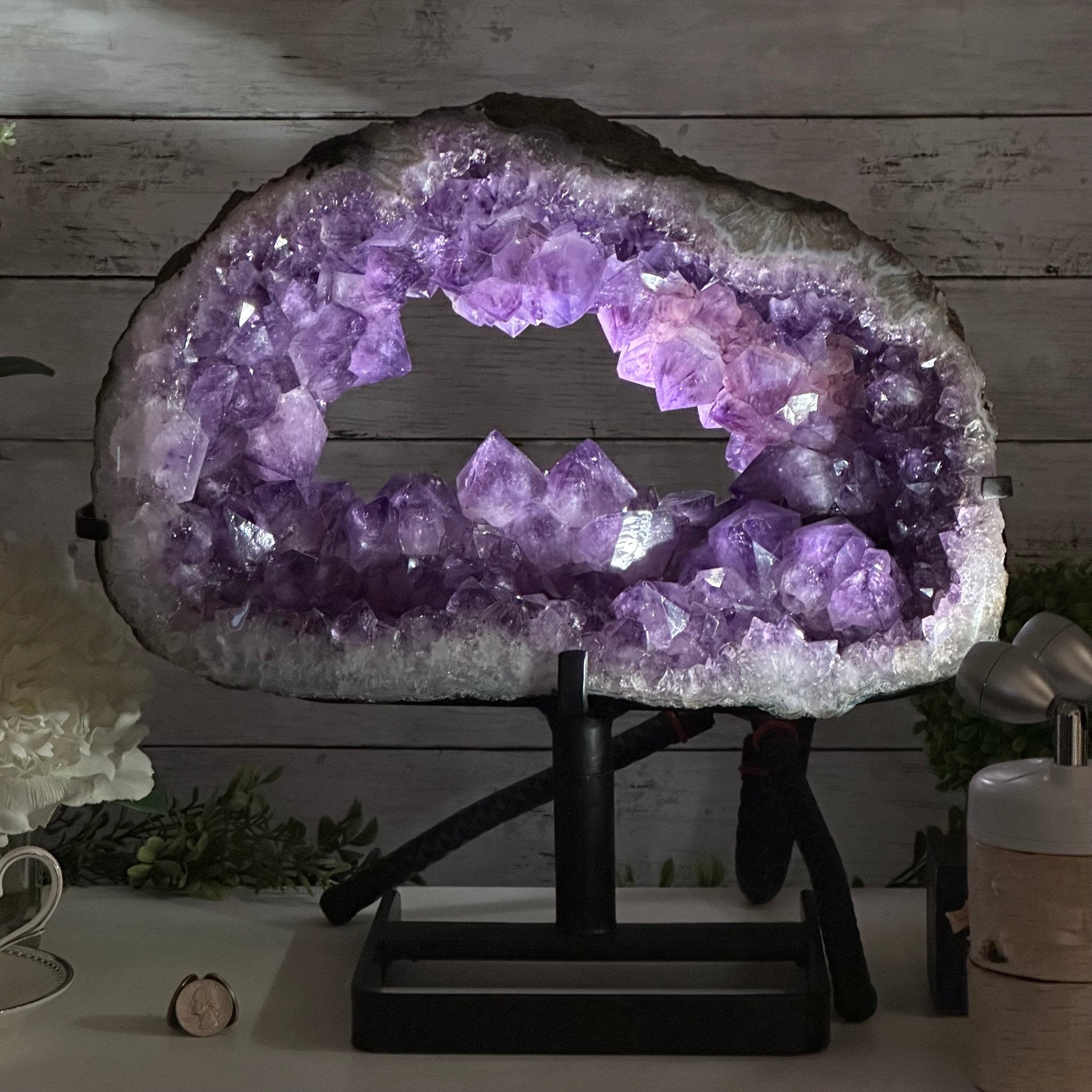 Quality Amethyst Portal, Metal Stand, 45.8 lbs & 15.8" Tall #5604 - 0115 - Brazil GemsBrazil GemsQuality Amethyst Portal, Metal Stand, 45.8 lbs & 15.8" Tall #5604 - 0115Portals on Rotating Bases5604 - 0115