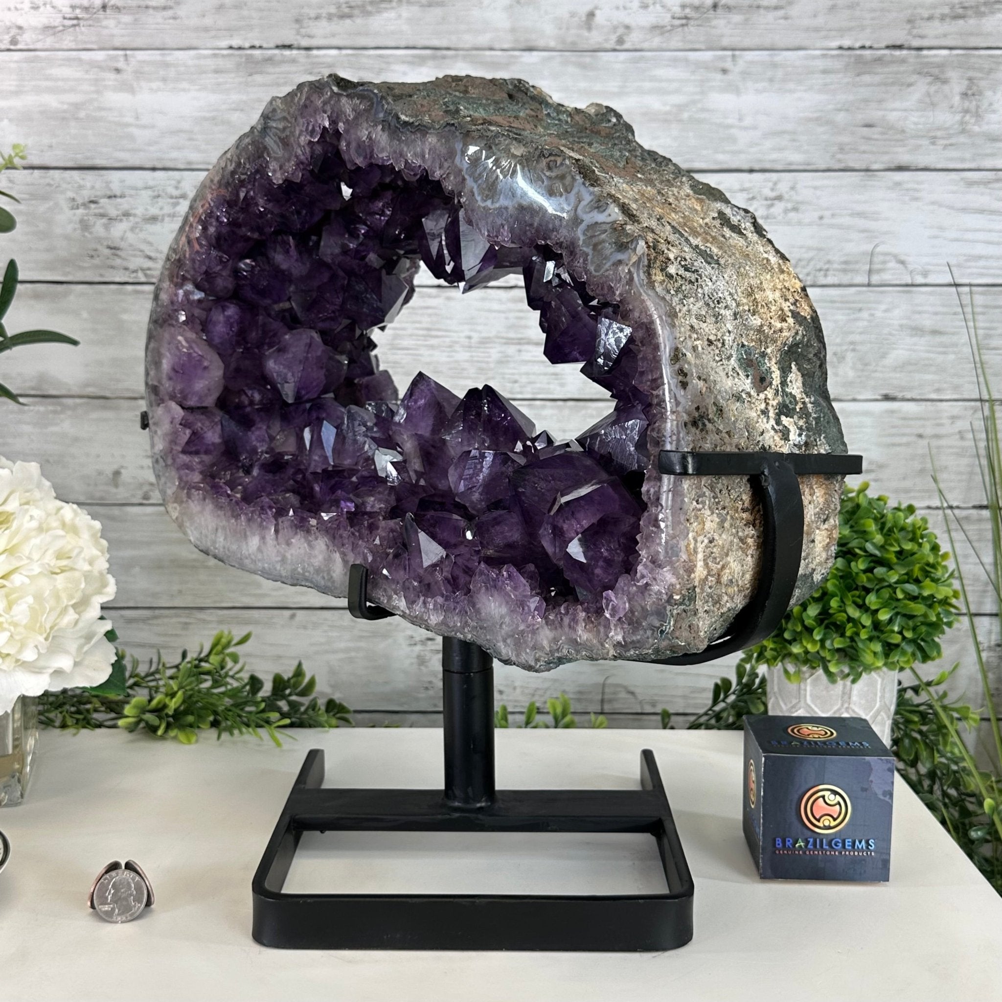 Quality Amethyst Portal, Metal Stand, 45.8 lbs & 15.8" Tall #5604 - 0115 - Brazil GemsBrazil GemsQuality Amethyst Portal, Metal Stand, 45.8 lbs & 15.8" Tall #5604 - 0115Portals on Rotating Bases5604 - 0115