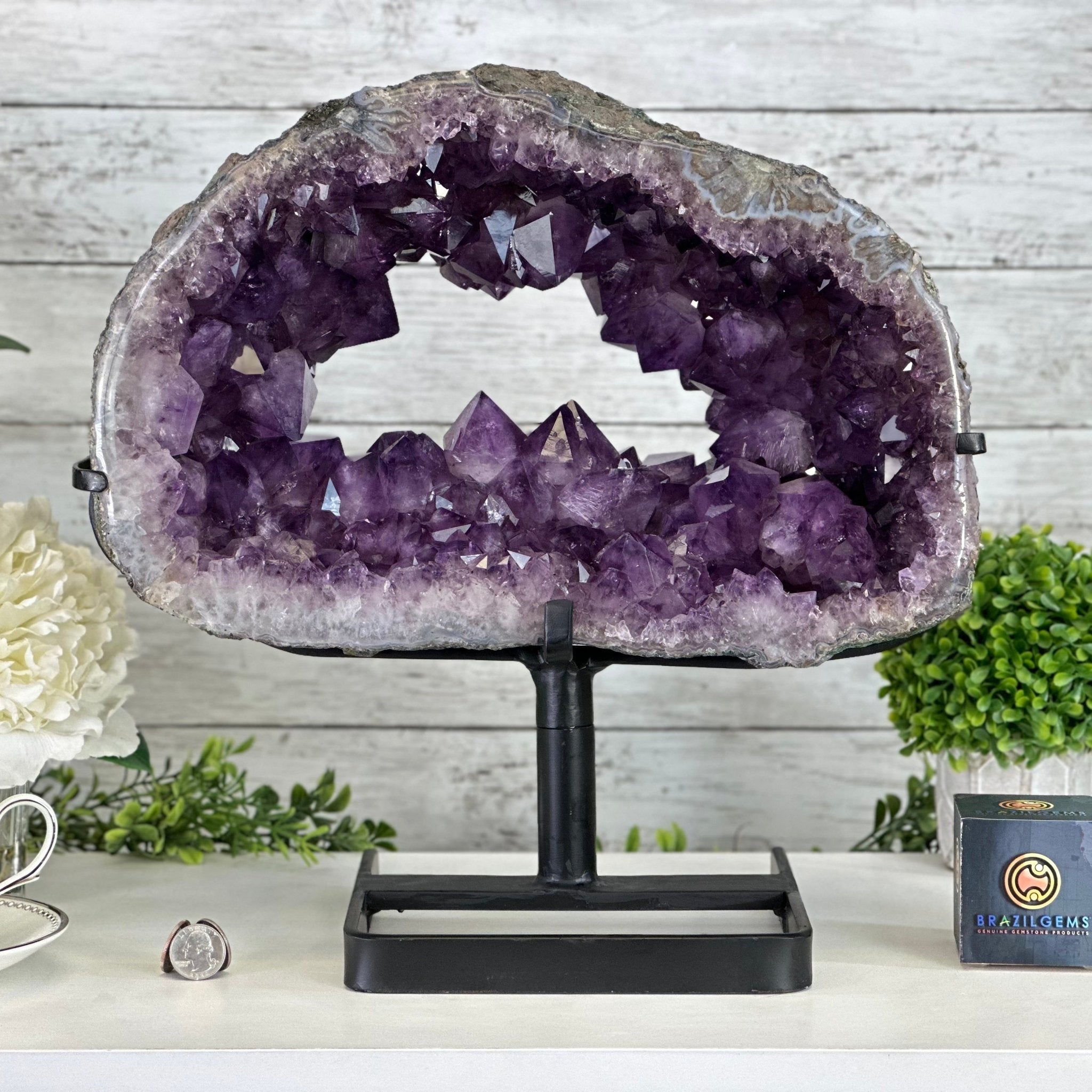 Quality Amethyst Portal, Metal Stand, 45.8 lbs & 15.8" Tall #5604 - 0115 - Brazil GemsBrazil GemsQuality Amethyst Portal, Metal Stand, 45.8 lbs & 15.8" Tall #5604 - 0115Portals on Rotating Bases5604 - 0115