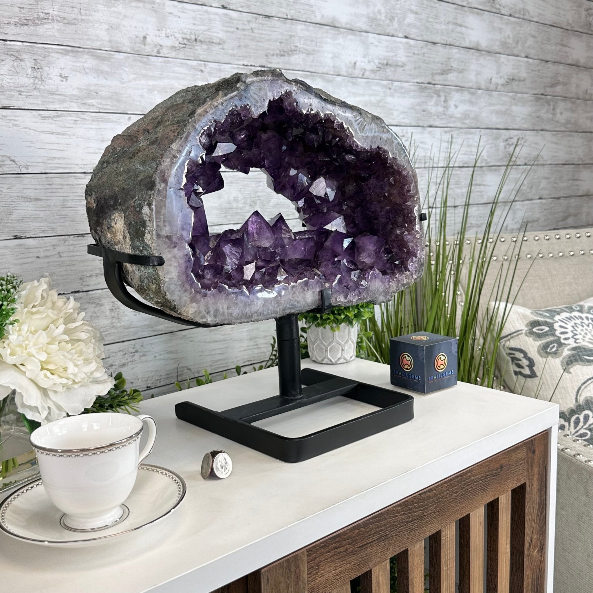 Quality Amethyst Portal, Metal Stand, 45.8 lbs & 15.8" Tall #5604 - 0115 - Brazil GemsBrazil GemsQuality Amethyst Portal, Metal Stand, 45.8 lbs & 15.8" Tall #5604 - 0115Portals on Rotating Bases5604 - 0115