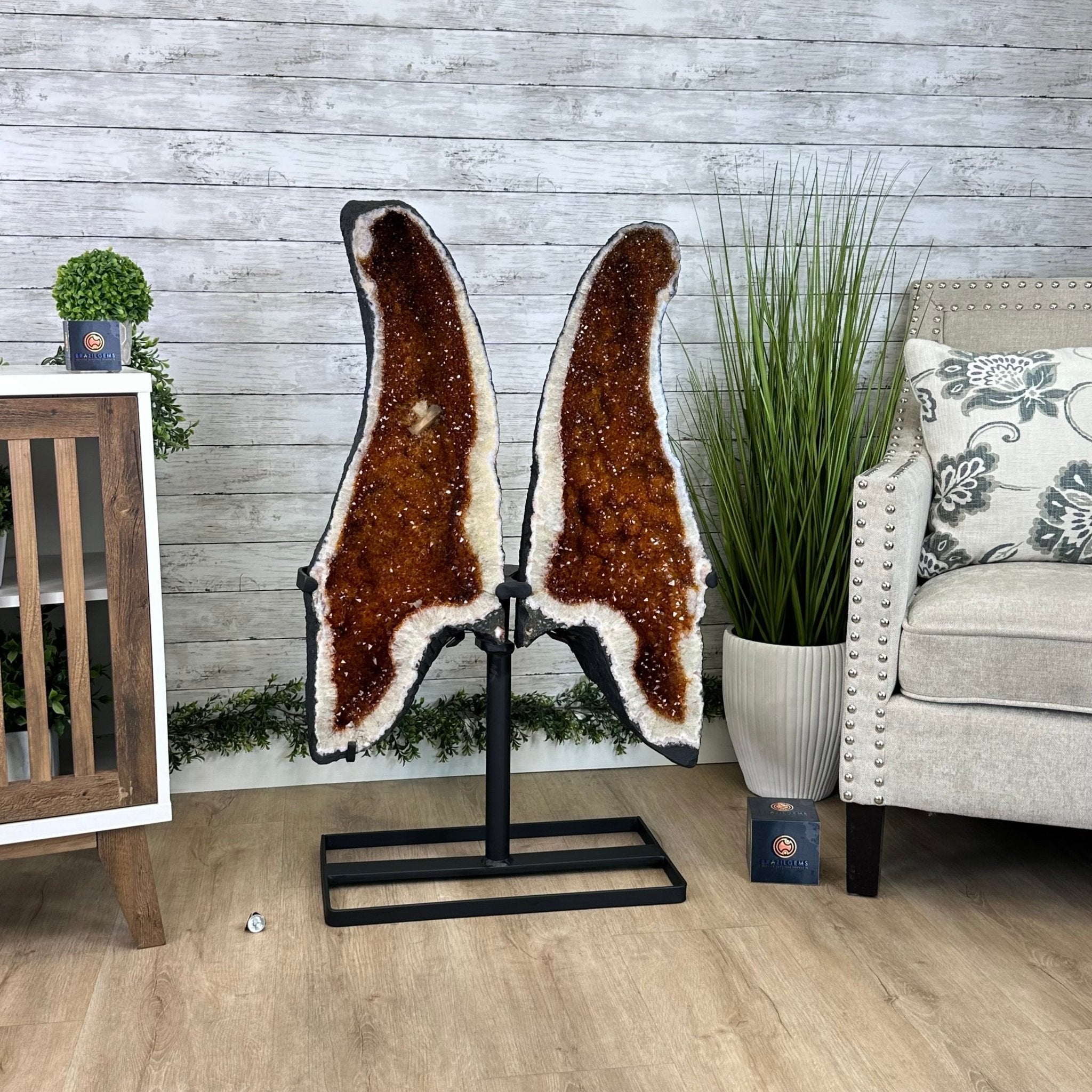 Quality Citrine Butterfly Wings, Metal Stand, 152 lbs & 40.5" Tall #5498 - 0008 - Brazil GemsBrazil GemsQuality Citrine Butterfly Wings, Metal Stand, 152 lbs & 40.5" Tall #5498 - 0008Citrine Butterfly Wings5498 - 0008