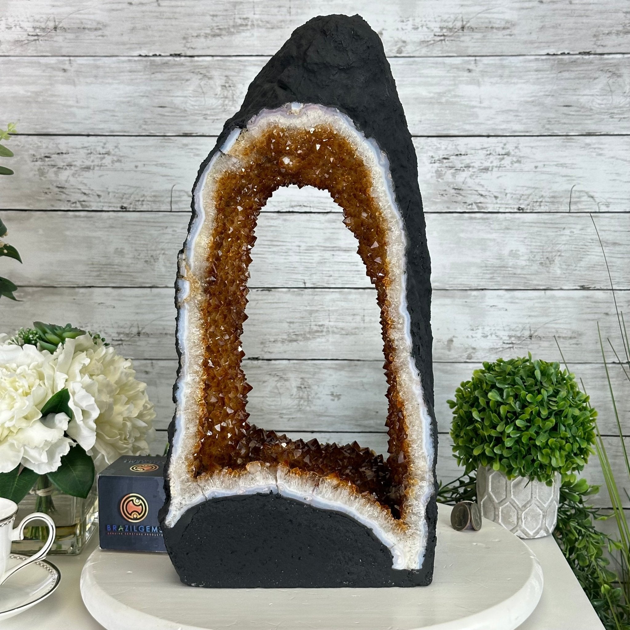 Quality Open 2 - Sided Brazilian Citrine Cathedral, 24.7 lbs and 17.5" Tall #5608 - 0045 - Brazil GemsBrazil GemsQuality Open 2 - Sided Brazilian Citrine Cathedral, 24.7 lbs and 17.5" Tall #5608 - 0045Open 2 - Sided Cathedrals5608 - 0045