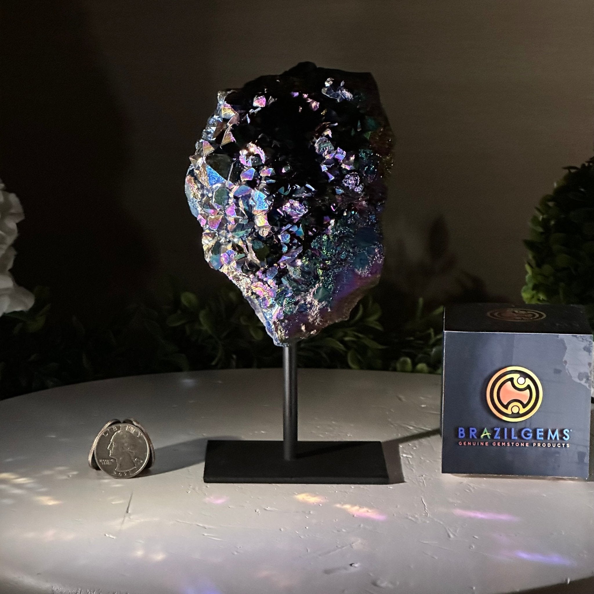 Rainbow Aura Amethyst Cluster on a Metal Stand, 2 lbs & 7.1" Tall #5490AMRA - 036 - Brazil GemsBrazil GemsRainbow Aura Amethyst Cluster on a Metal Stand, 2 lbs & 7.1" Tall #5490AMRA - 036Clusters on Fixed Bases5490AMRA - 036