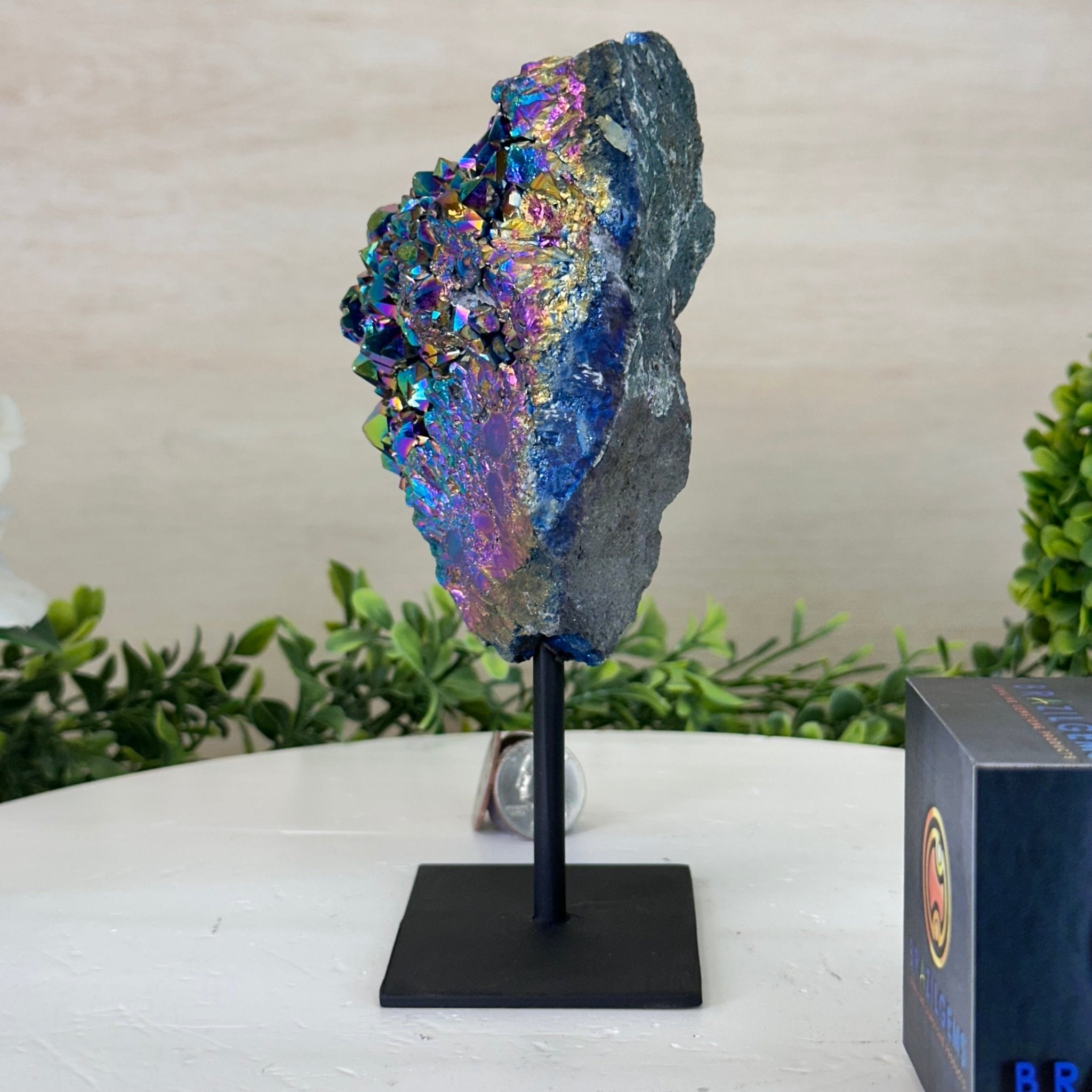 Rainbow Aura Amethyst Cluster on a Metal Stand, 2 lbs & 7.1" Tall #5490AMRA - 036 - Brazil GemsBrazil GemsRainbow Aura Amethyst Cluster on a Metal Stand, 2 lbs & 7.1" Tall #5490AMRA - 036Clusters on Fixed Bases5490AMRA - 036