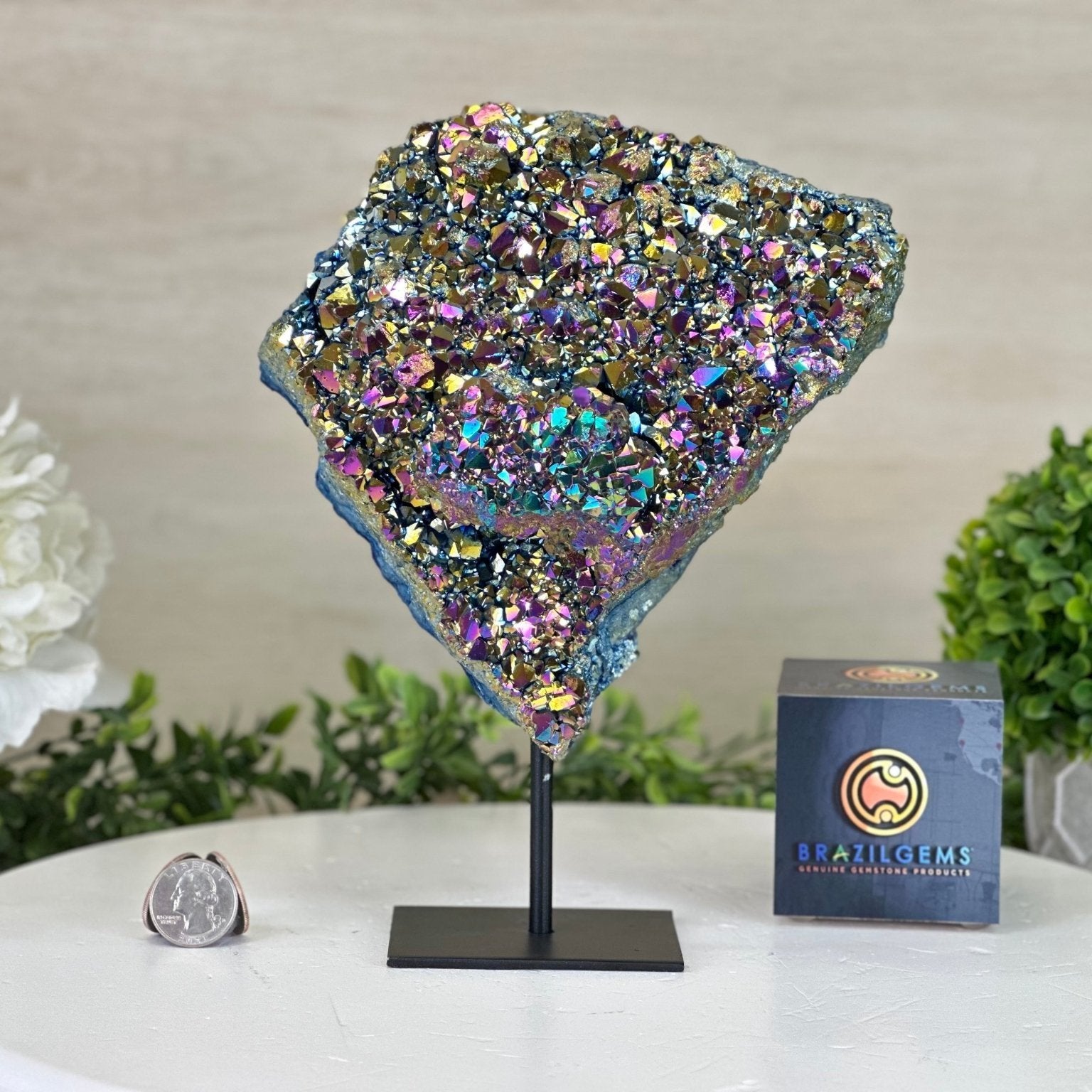 Rainbow Aura Amethyst Cluster on Metal Stand, 5.4 lbs & 9.2" Tall #5490AMRA - 037 - Brazil GemsBrazil GemsRainbow Aura Amethyst Cluster on Metal Stand, 5.4 lbs & 9.2" Tall #5490AMRA - 037Clusters on Fixed Bases5490AMRA - 037