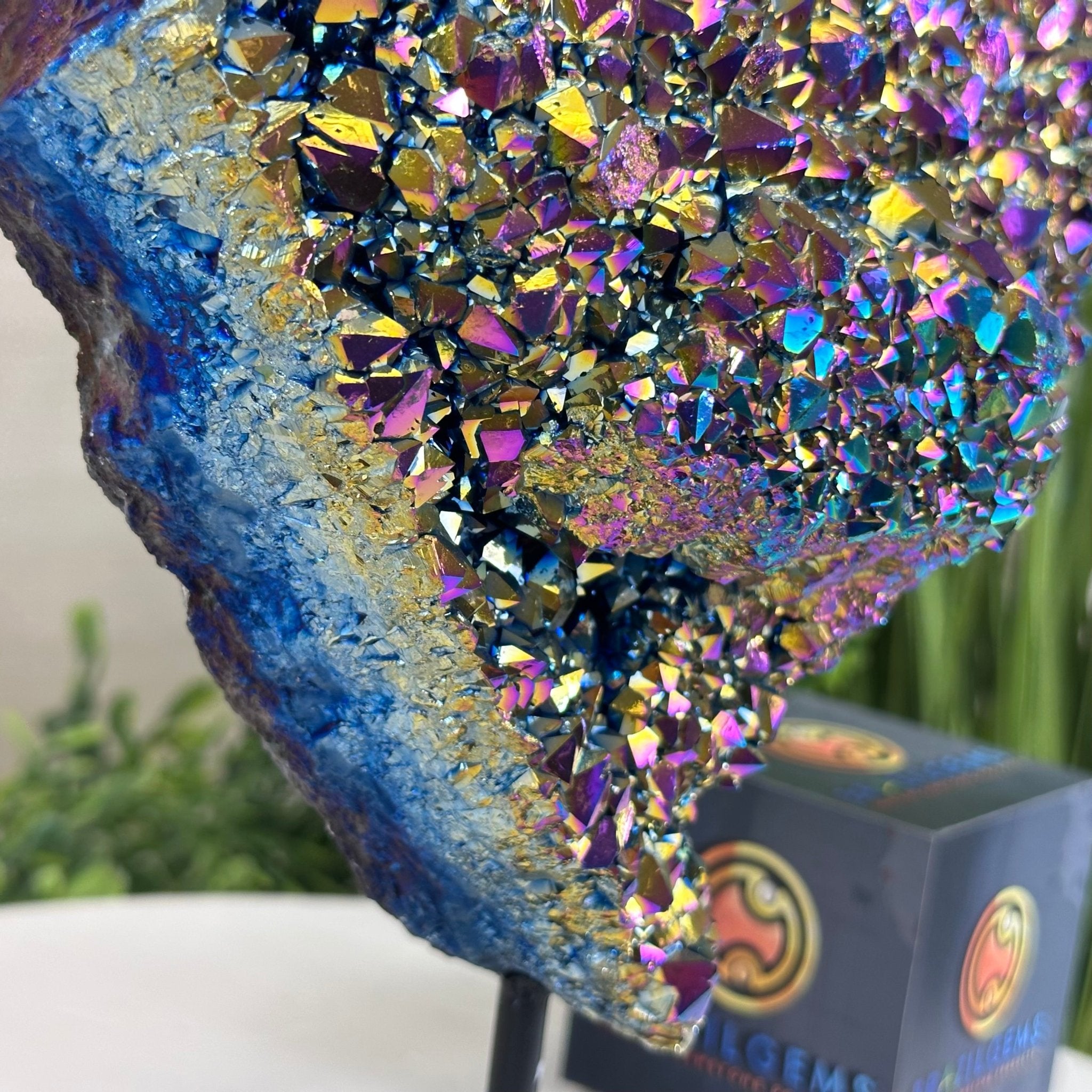 Rainbow Aura Amethyst Cluster on Metal Stand, 5.4 lbs & 9.2" Tall #5490AMRA - 037 - Brazil GemsBrazil GemsRainbow Aura Amethyst Cluster on Metal Stand, 5.4 lbs & 9.2" Tall #5490AMRA - 037Clusters on Fixed Bases5490AMRA - 037