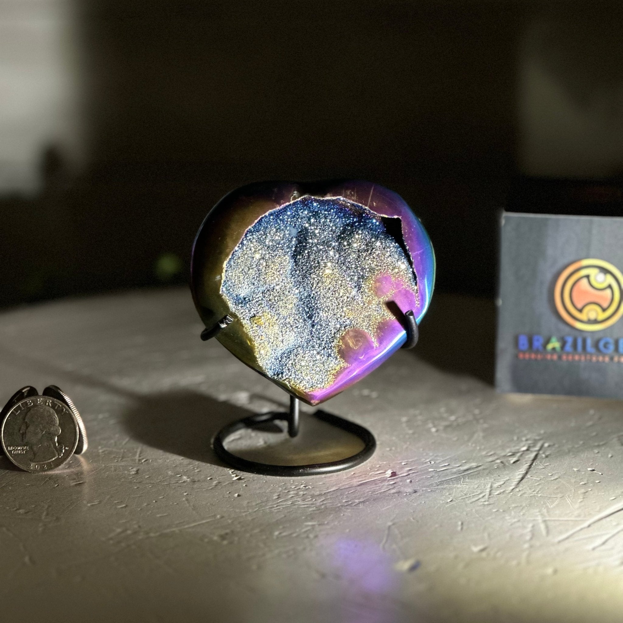 Rainbow Aura Quartz Heart For Sale by Brazil Gems® #5463RA-013