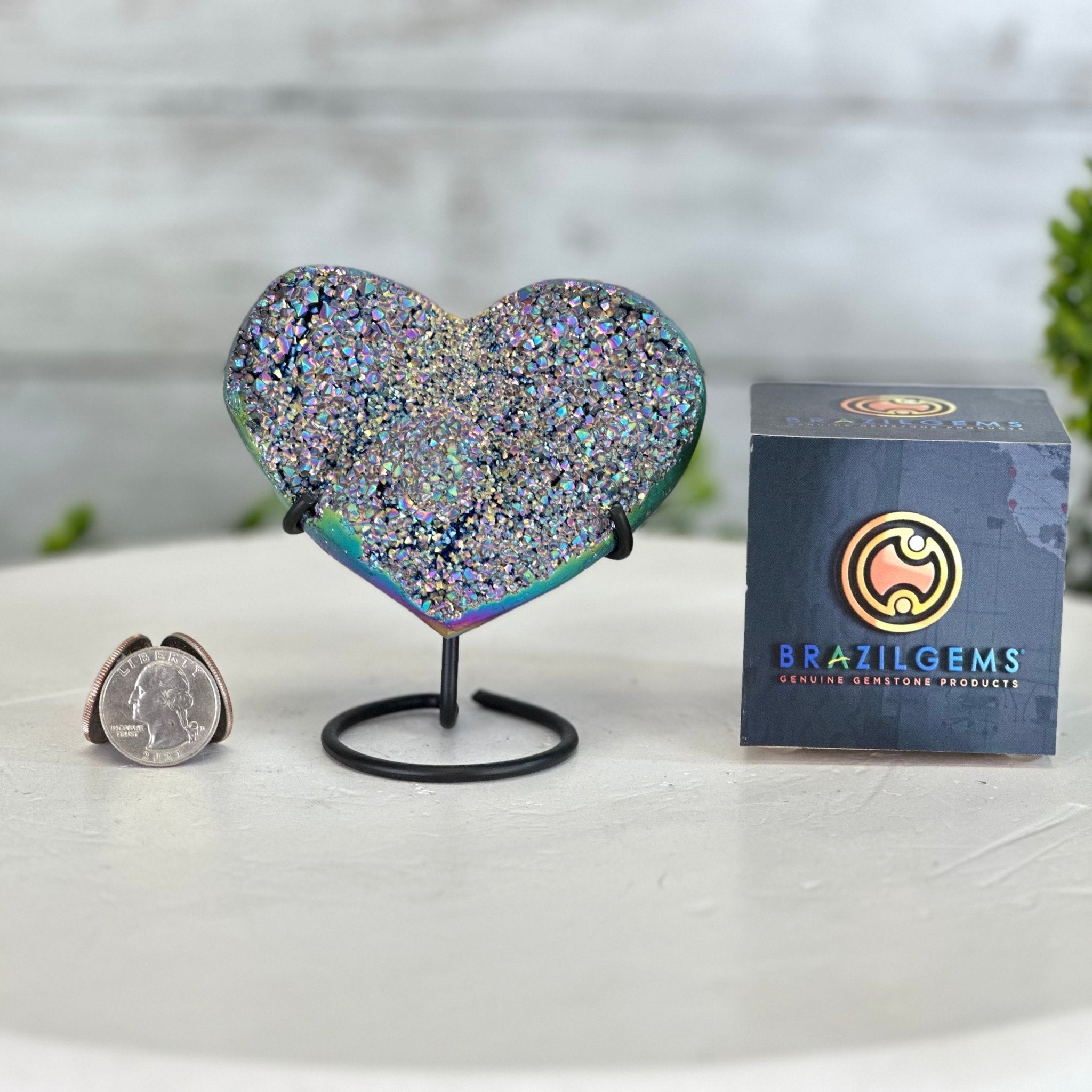 Rainbow Aura Amethyst Heart on a Metal Stand, 0.4 lbs & 3.8" Tall #5463RA-014 - Brazil GemsBrazil GemsRainbow Aura Amethyst Heart on a Metal Stand, 0.4 lbs & 3.8" Tall #5463RA-014Hearts5463RA-014