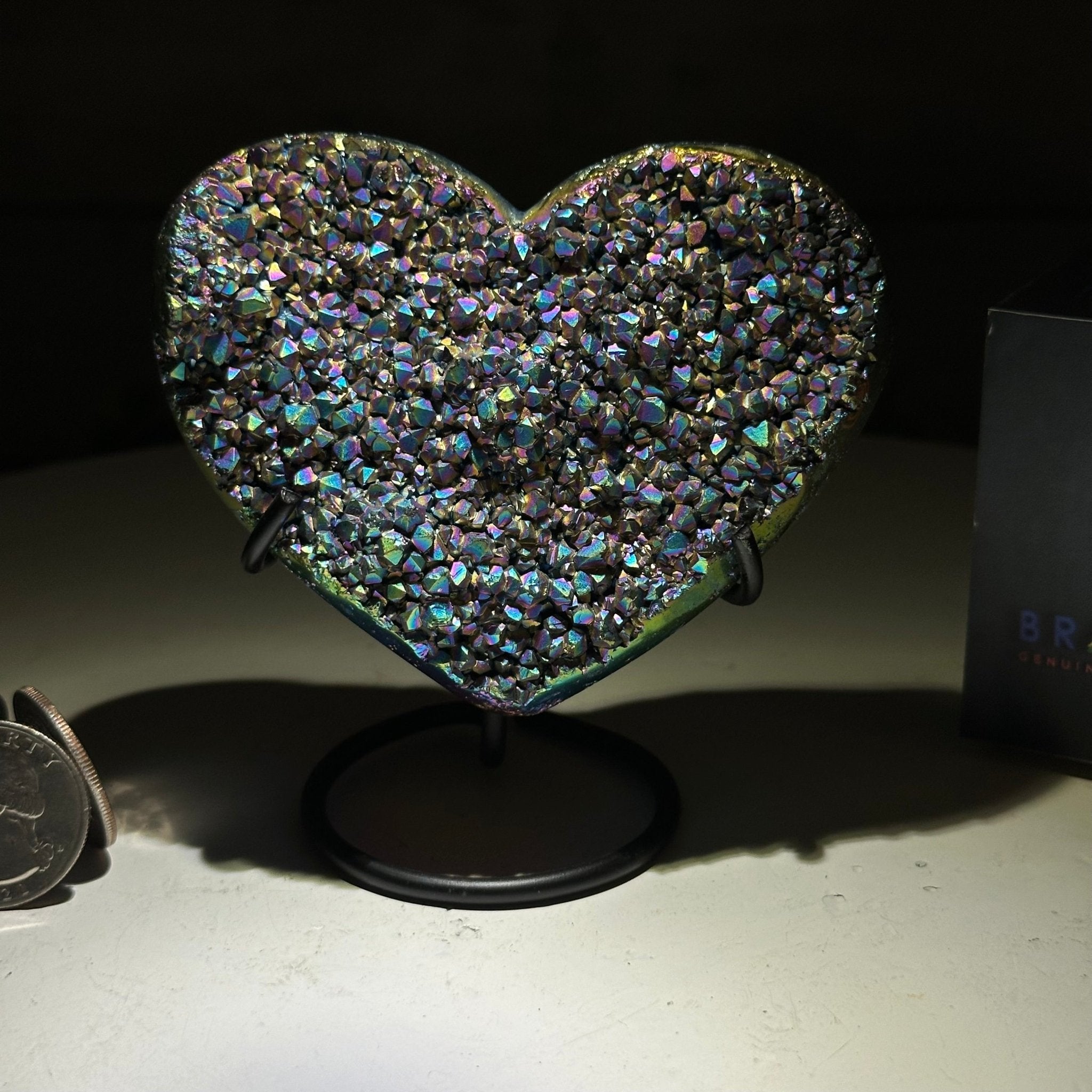Rainbow Aura Amethyst Heart on a Metal Stand, 0.4 lbs & 3.8" Tall #5463RA-015 - Brazil GemsBrazil GemsRainbow Aura Amethyst Heart on a Metal Stand, 0.4 lbs & 3.8" Tall #5463RA-015Hearts5463RA-015