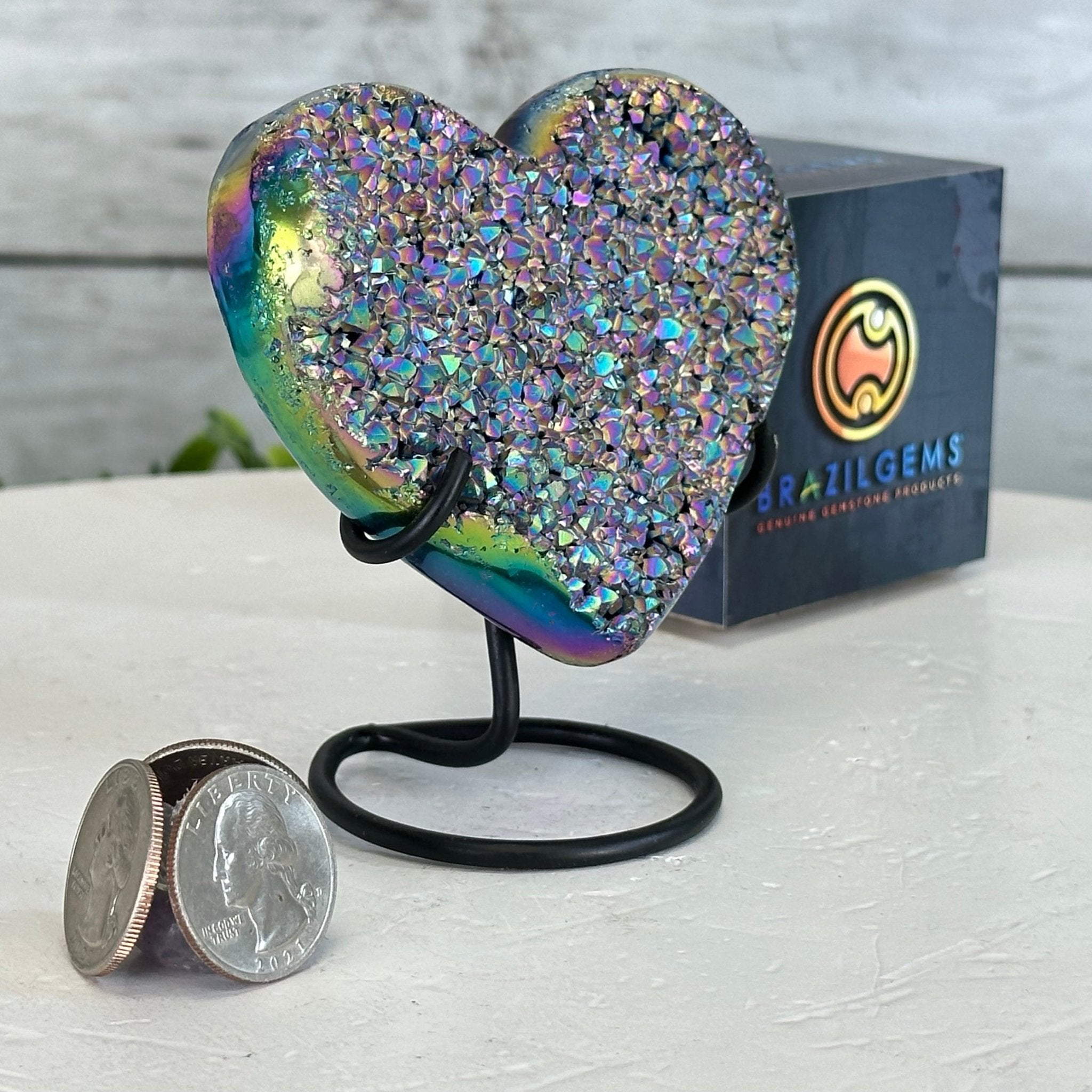 Rainbow Aura Amethyst Heart on a Metal Stand, 0.4 lbs & 3.8" Tall #5463RA-015 - Brazil GemsBrazil GemsRainbow Aura Amethyst Heart on a Metal Stand, 0.4 lbs & 3.8" Tall #5463RA-015Hearts5463RA-015