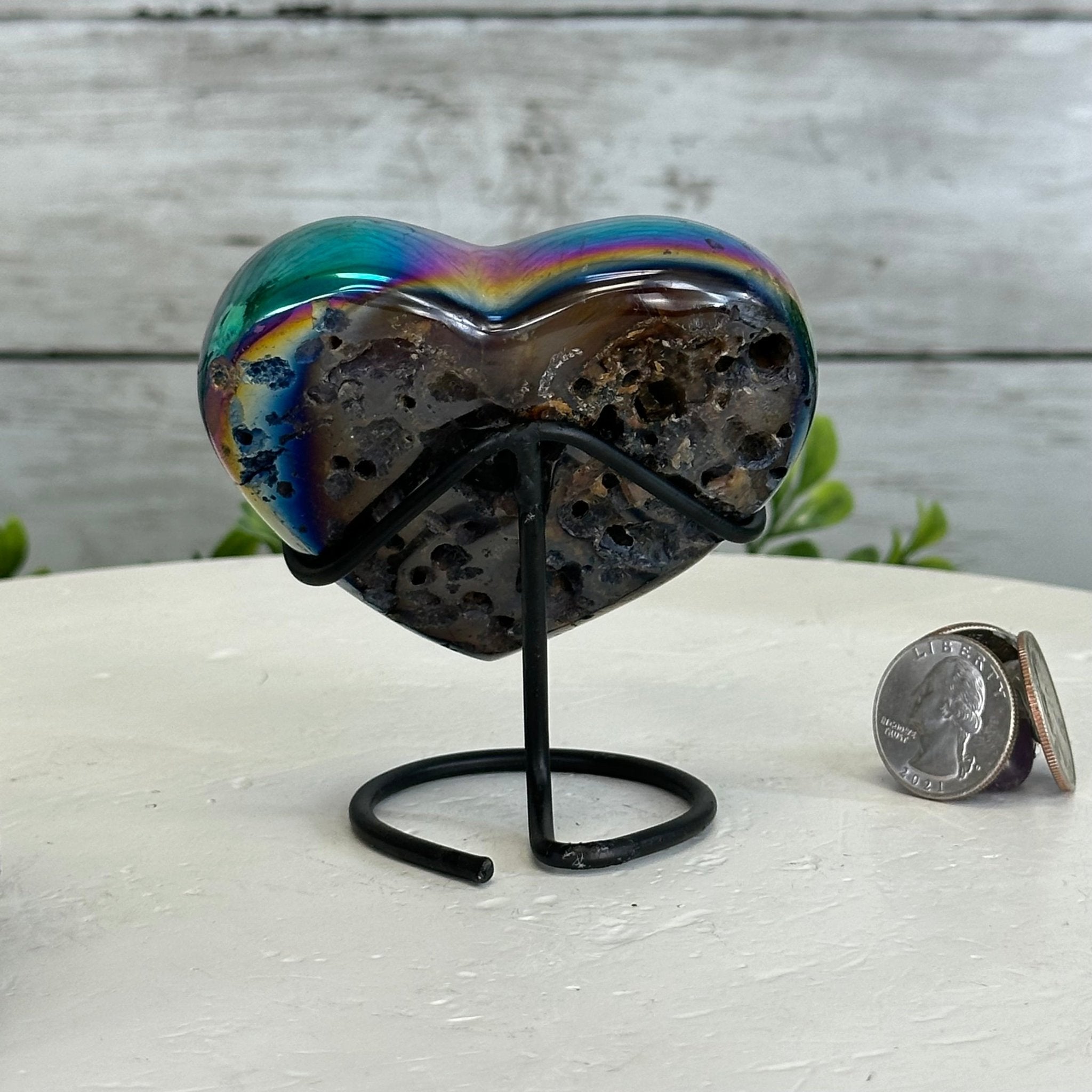 Rainbow Aura Amethyst Heart on a Metal Stand, 0.6 lbs & 3.6" Tall #5463RA-017 - Brazil GemsBrazil GemsRainbow Aura Amethyst Heart on a Metal Stand, 0.6 lbs & 3.6" Tall #5463RA-017Hearts5463RA-017