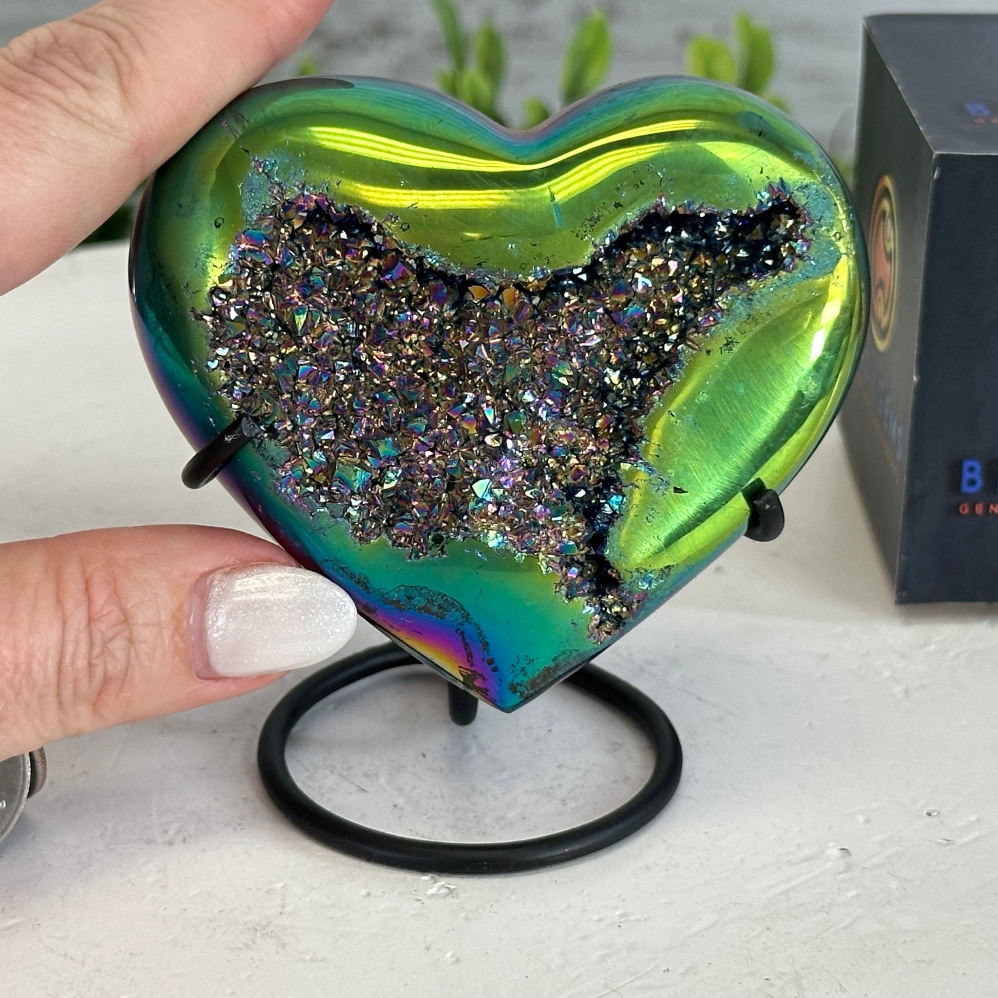 Rainbow Aura Amethyst Heart on a Metal Stand, 0.6 lbs & 3.6" Tall #5463RA-017 - Brazil GemsBrazil GemsRainbow Aura Amethyst Heart on a Metal Stand, 0.6 lbs & 3.6" Tall #5463RA-017Hearts5463RA-017