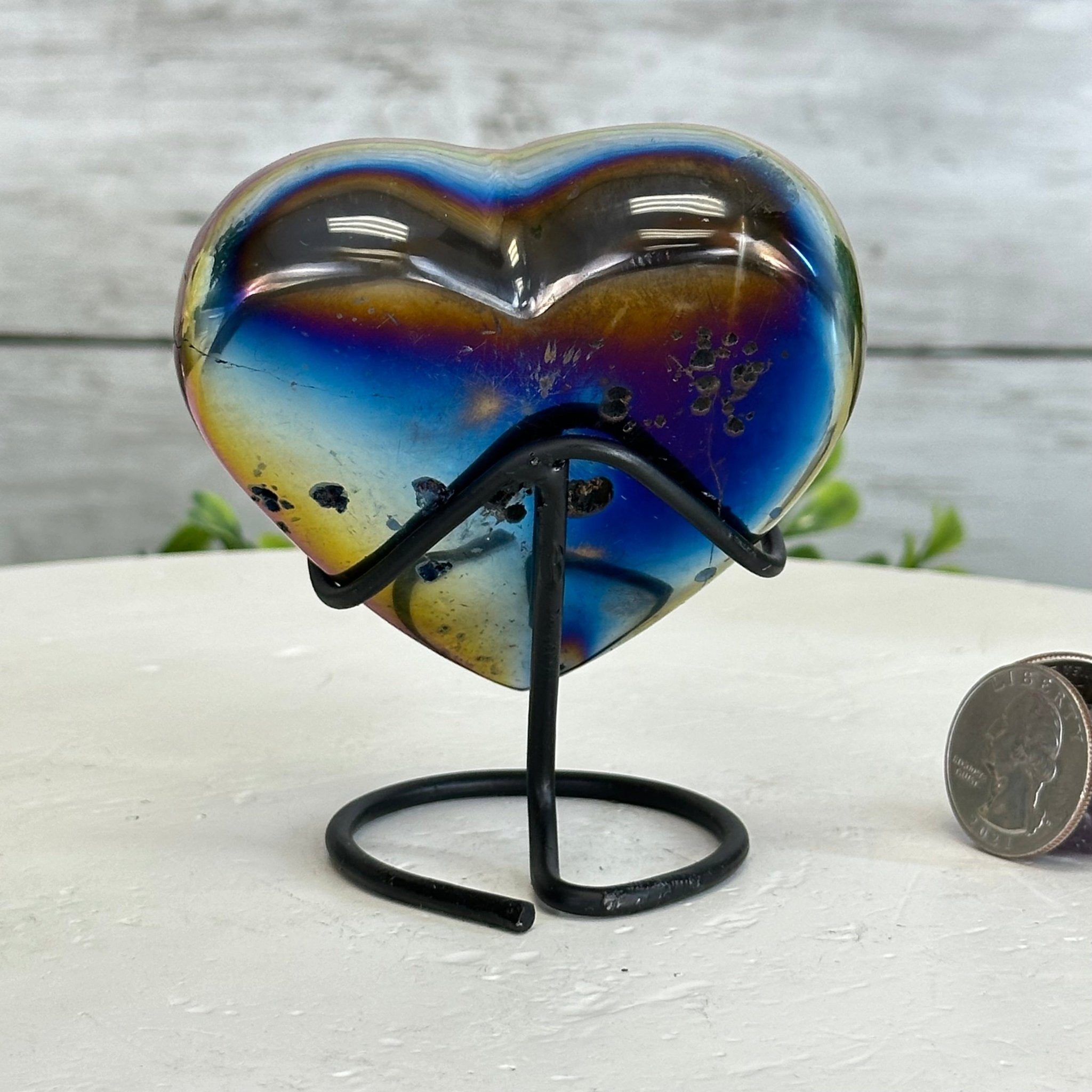 Rainbow Aura Amethyst Heart on a Metal Stand, 0.6 lbs & 3.6" Tall #5463RA-018 - Brazil GemsBrazil GemsRainbow Aura Amethyst Heart on a Metal Stand, 0.6 lbs & 3.6" Tall #5463RA-018Hearts5463RA-018