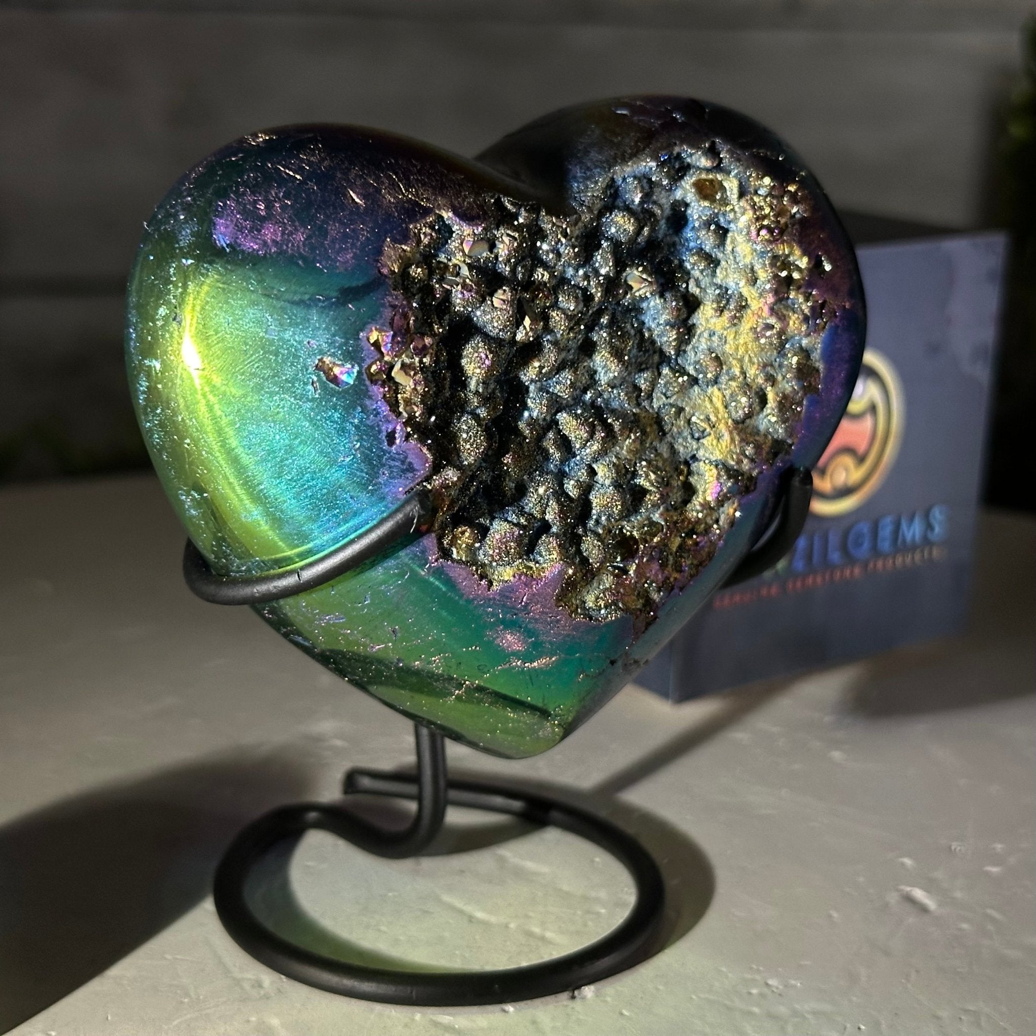 Rainbow Aura Quartz Heart For Sale by Brazil Gems® #5463RA Rainbow Aura Quartz Heart For Sale by Brazil Gems® #5463RA