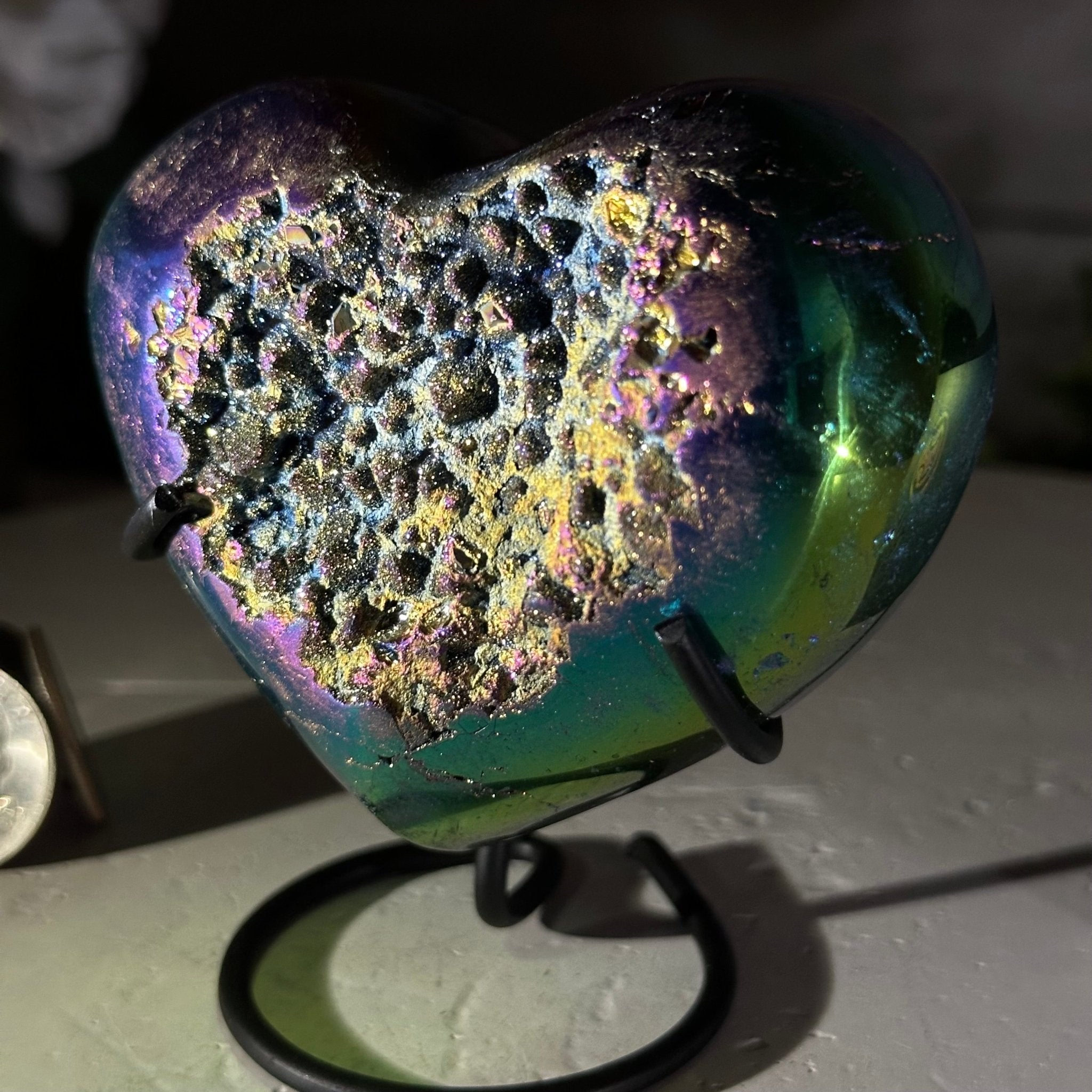 Rainbow Aura Quartz Heart For Sale by Brazil Gems® #5463RA