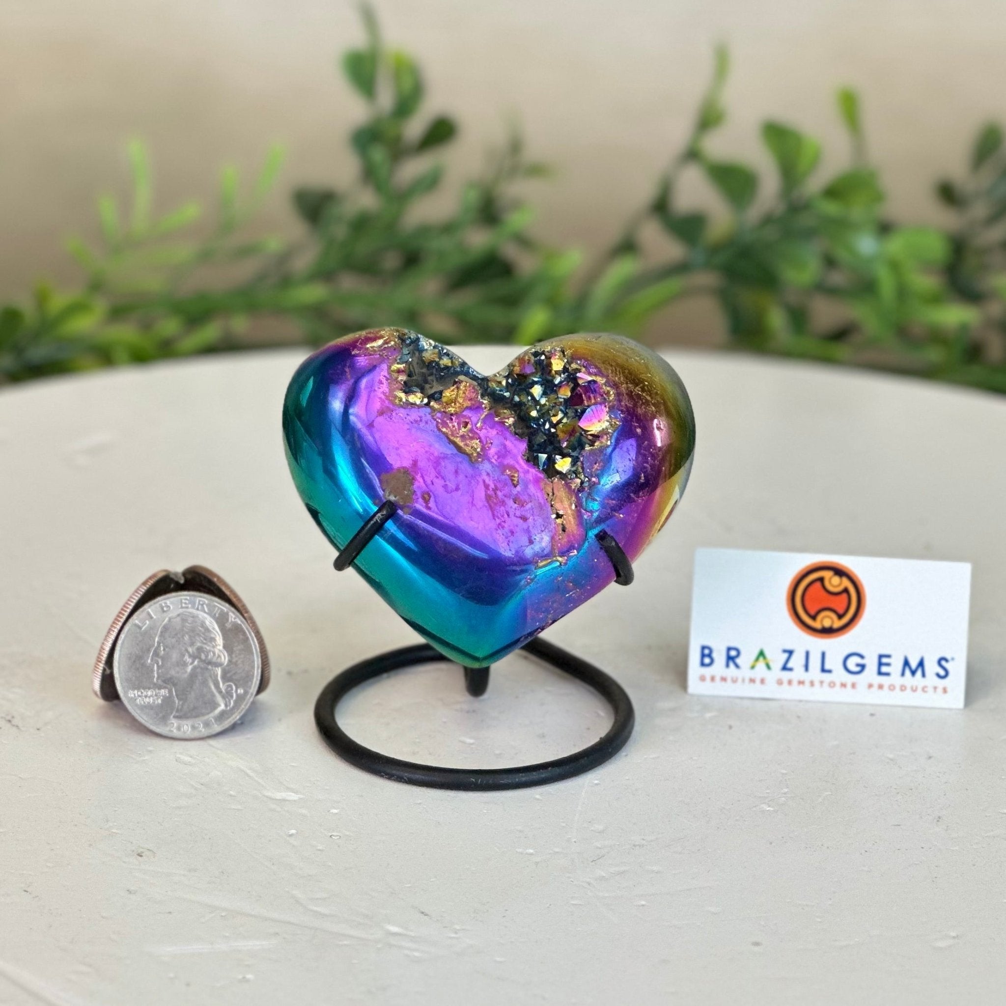 Rainbow Aura Quartz Heart on a Metal Stand, 0.3 lbs & 2.8" Tall #5463RA - 022 - Brazil GemsBrazil GemsRainbow Aura Quartz Heart on a Metal Stand, 0.3 lbs & 2.8" Tall #5463RA - 022Hearts5463RA - 022