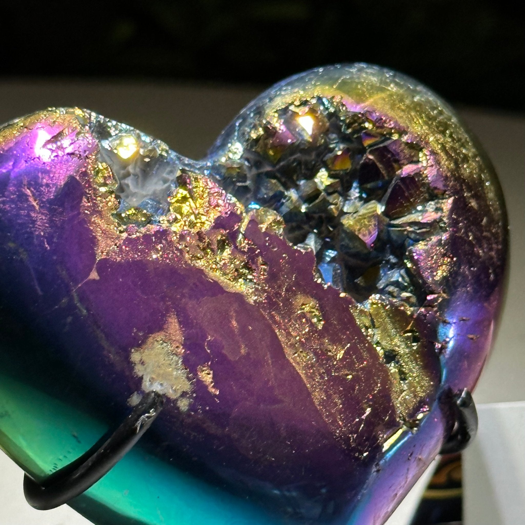 Rainbow Aura Quartz Heart on a Metal Stand, 0.3 lbs & 2.8" Tall #5463RA - 022 - Brazil GemsBrazil GemsRainbow Aura Quartz Heart on a Metal Stand, 0.3 lbs & 2.8" Tall #5463RA - 022Hearts5463RA - 022