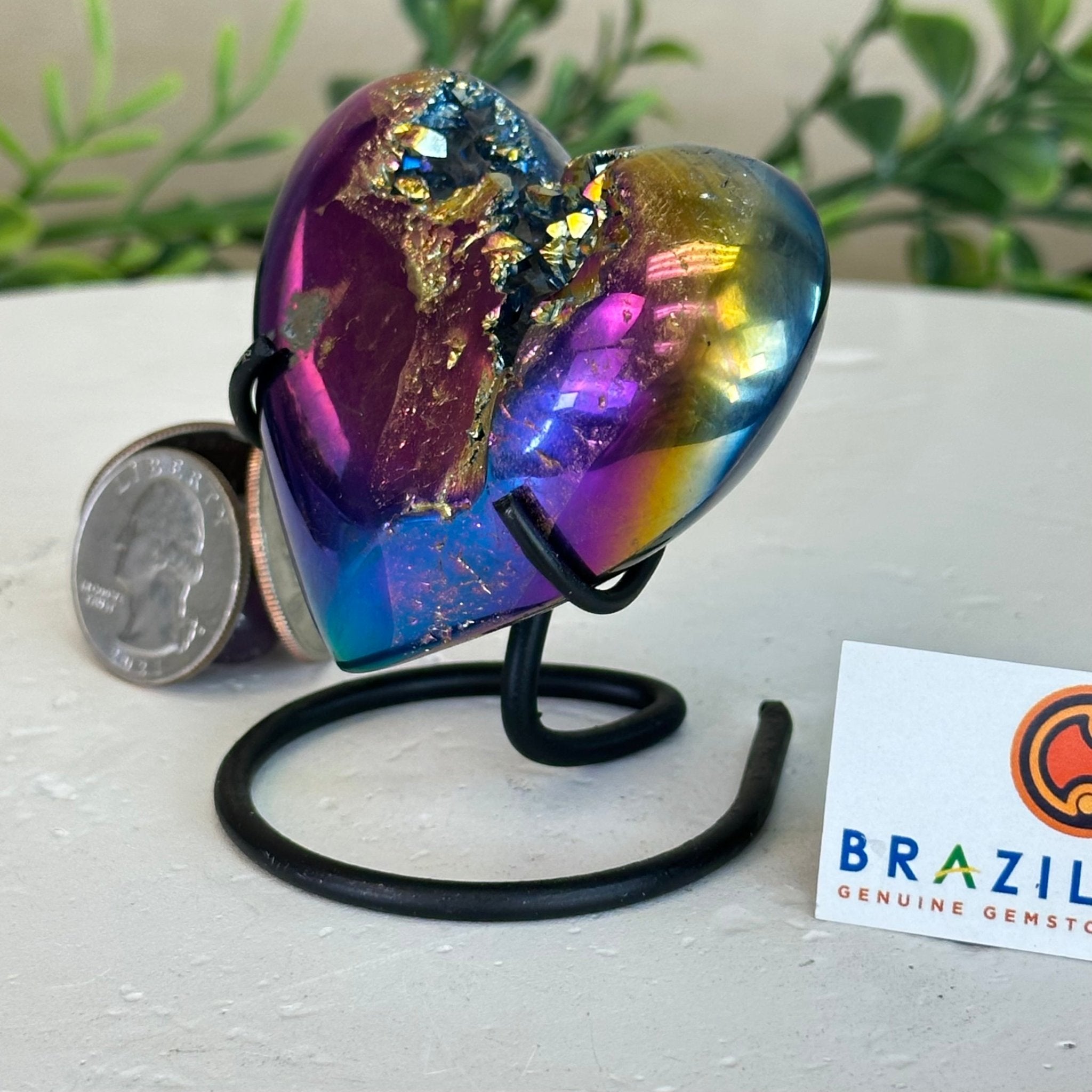 Rainbow Aura Quartz Heart on a Metal Stand, 0.3 lbs & 2.8" Tall #5463RA - 022 - Brazil GemsBrazil GemsRainbow Aura Quartz Heart on a Metal Stand, 0.3 lbs & 2.8" Tall #5463RA - 022Hearts5463RA - 022