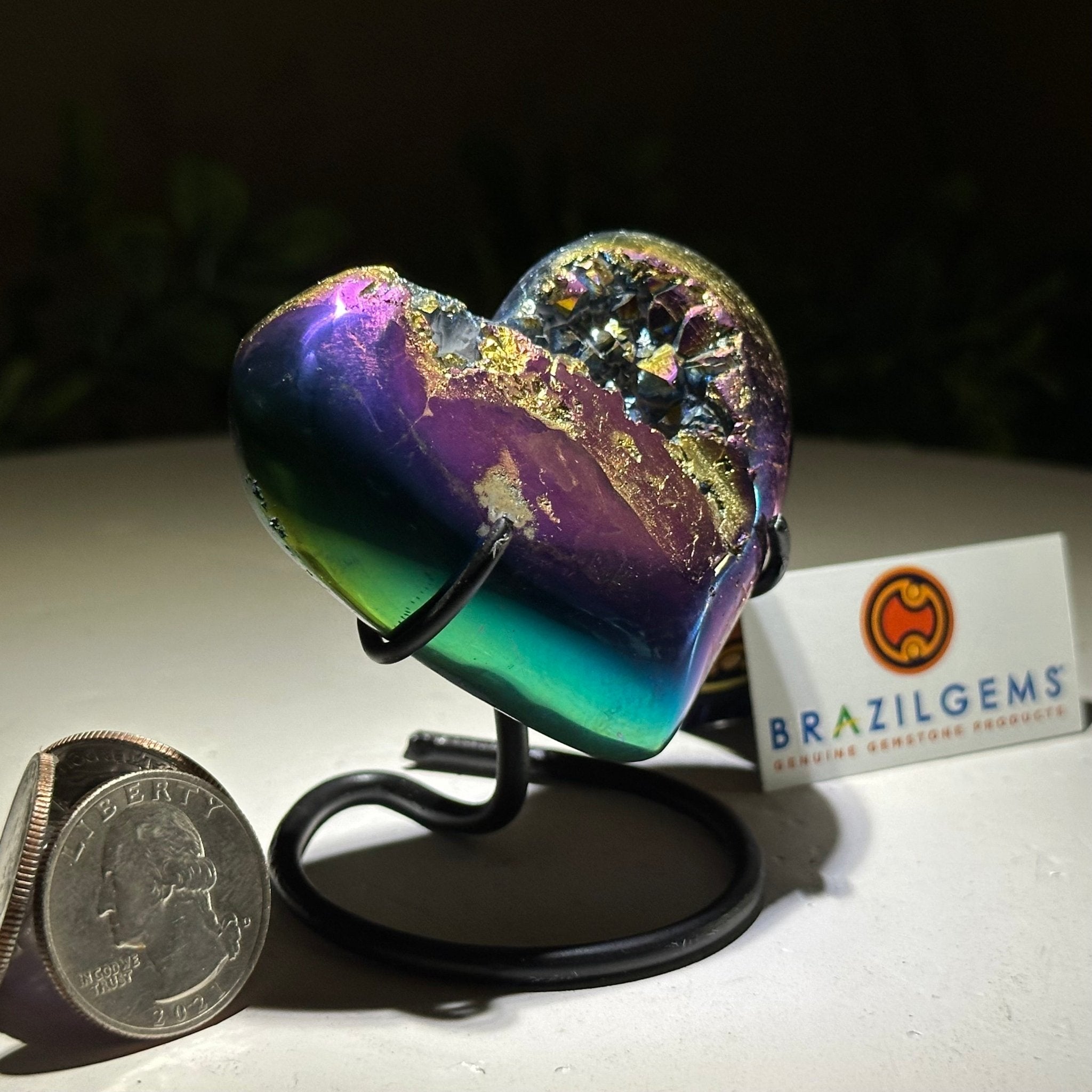 Rainbow Aura Quartz Heart on a Metal Stand, 0.3 lbs & 2.8" Tall #5463RA - 022 - Brazil GemsBrazil GemsRainbow Aura Quartz Heart on a Metal Stand, 0.3 lbs & 2.8" Tall #5463RA - 022Hearts5463RA - 022