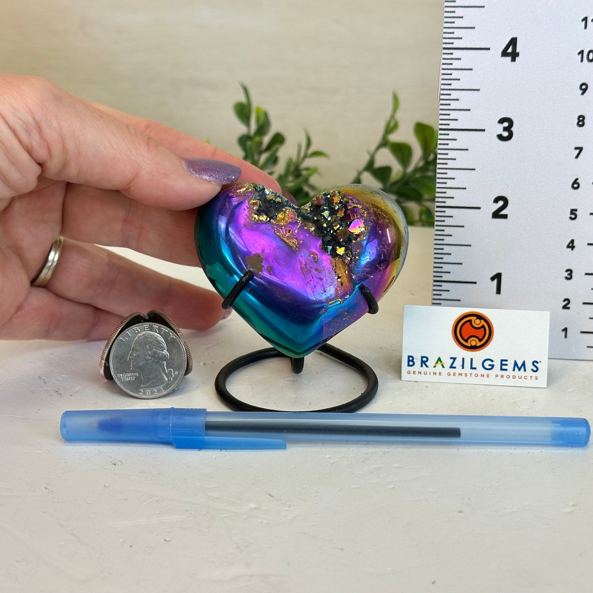 Rainbow Aura Quartz Heart on a Metal Stand, 0.3 lbs & 2.8" Tall #5463RA - 022 - Brazil GemsBrazil GemsRainbow Aura Quartz Heart on a Metal Stand, 0.3 lbs & 2.8" Tall #5463RA - 022Hearts5463RA - 022