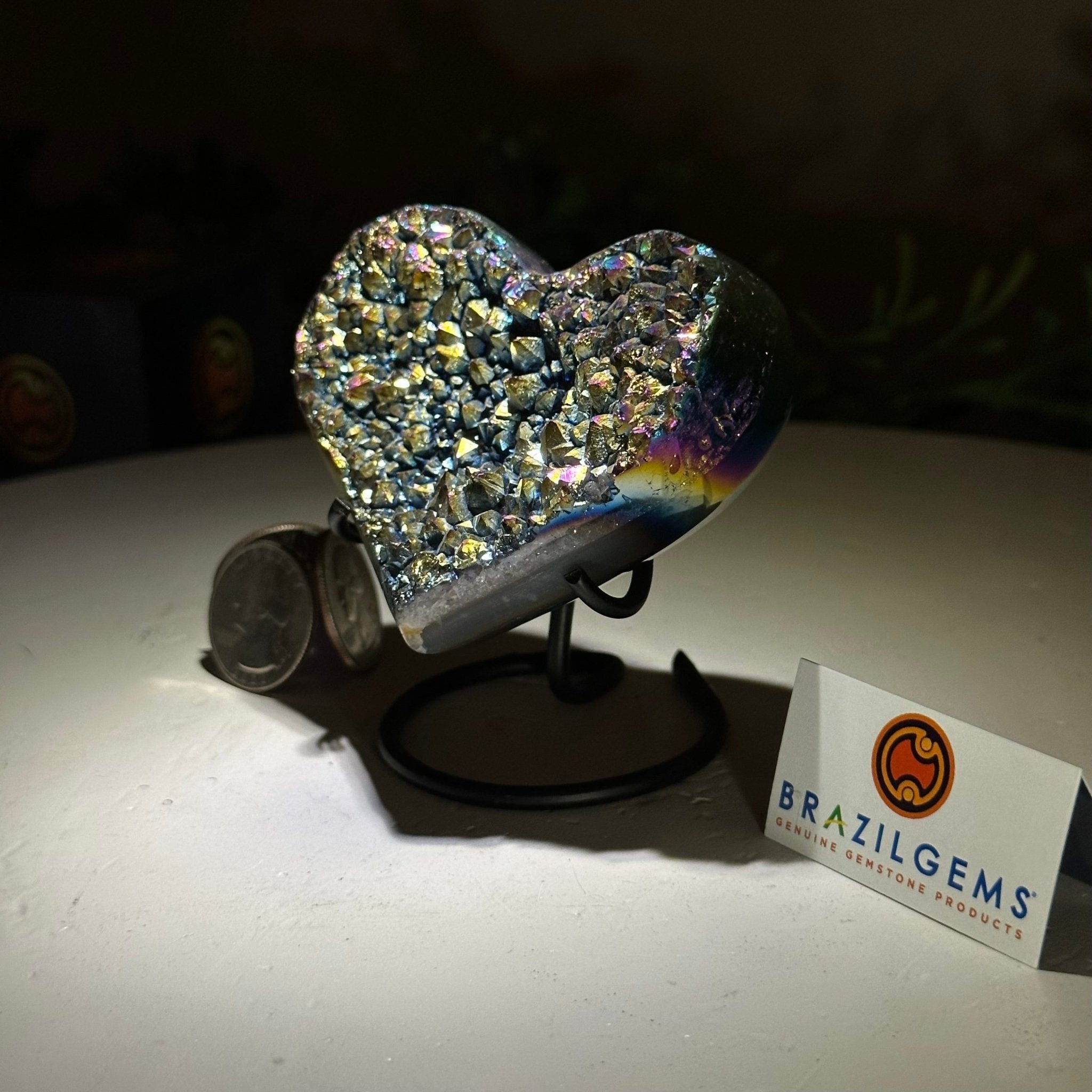 Rainbow Aura Quartz Heart on a Metal Stand, 0.4 lbs & 3.2" Tall #5463RA - 028 - Brazil GemsBrazil GemsRainbow Aura Quartz Heart on a Metal Stand, 0.4 lbs & 3.2" Tall #5463RA - 028Hearts5463RA - 028