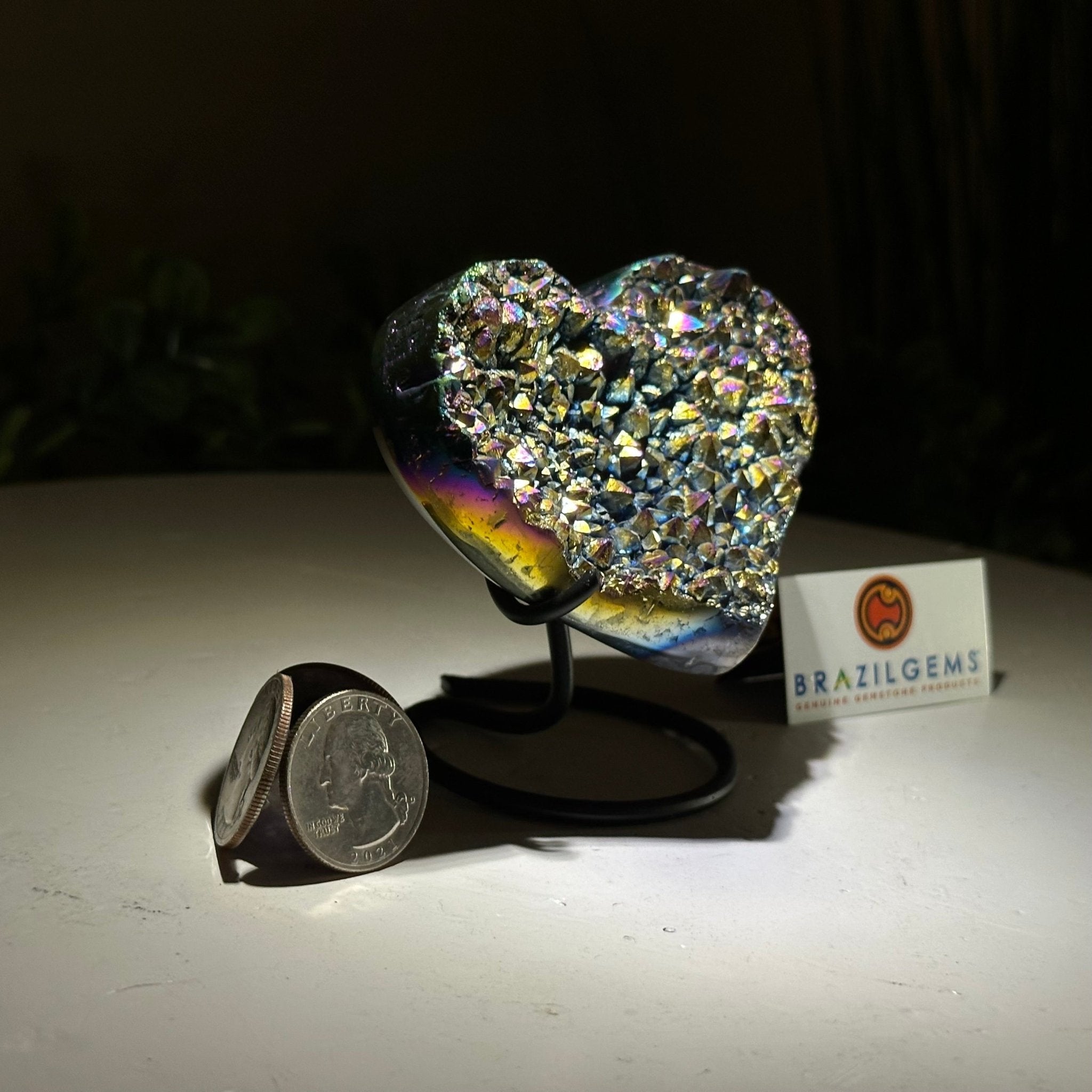 Rainbow Aura Quartz Heart on a Metal Stand, 0.4 lbs & 3.2" Tall #5463RA - 028 - Brazil GemsBrazil GemsRainbow Aura Quartz Heart on a Metal Stand, 0.4 lbs & 3.2" Tall #5463RA - 028Hearts5463RA - 028