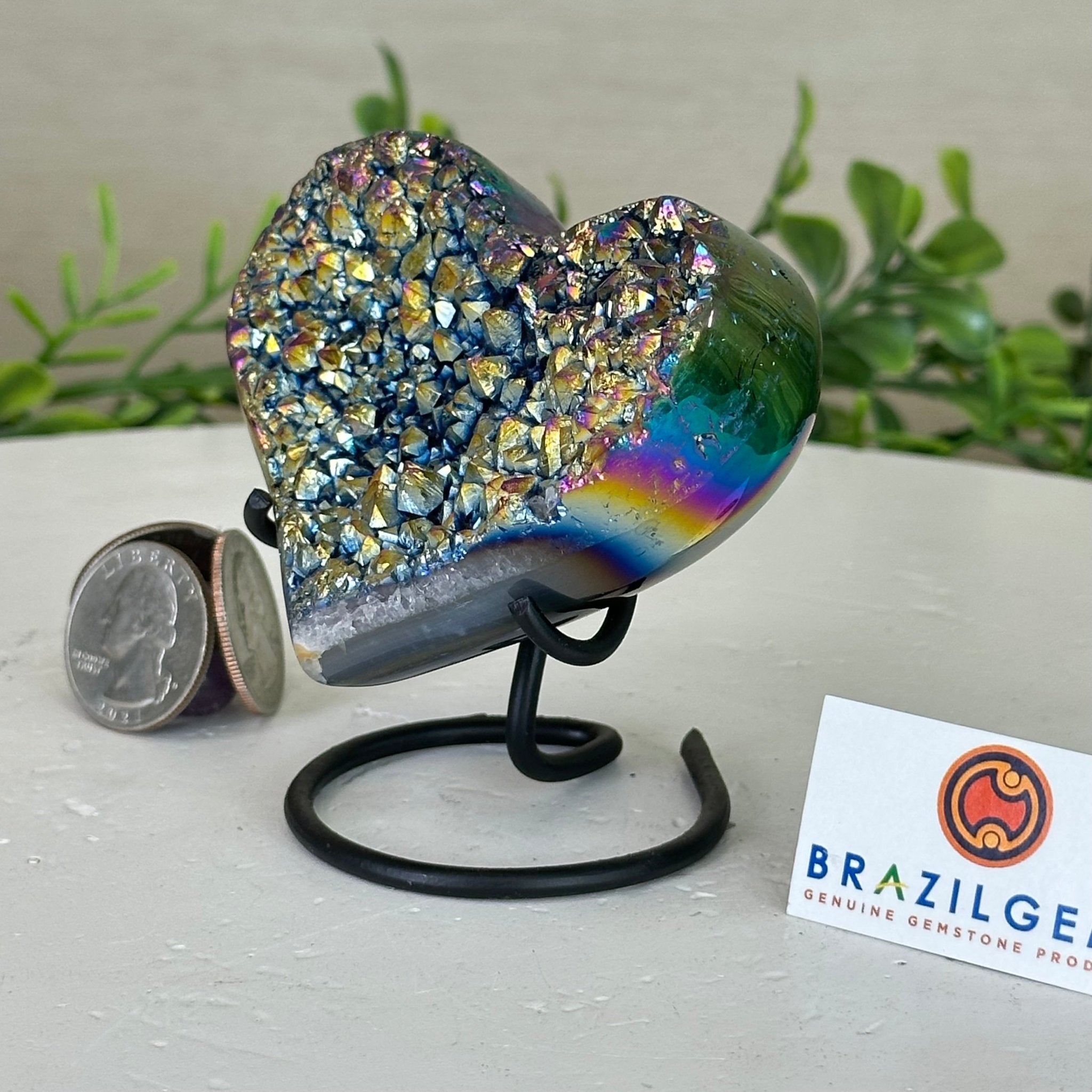 Rainbow Aura Quartz Heart on a Metal Stand, 0.4 lbs & 3.2" Tall #5463RA - 028 - Brazil GemsBrazil GemsRainbow Aura Quartz Heart on a Metal Stand, 0.4 lbs & 3.2" Tall #5463RA - 028Hearts5463RA - 028