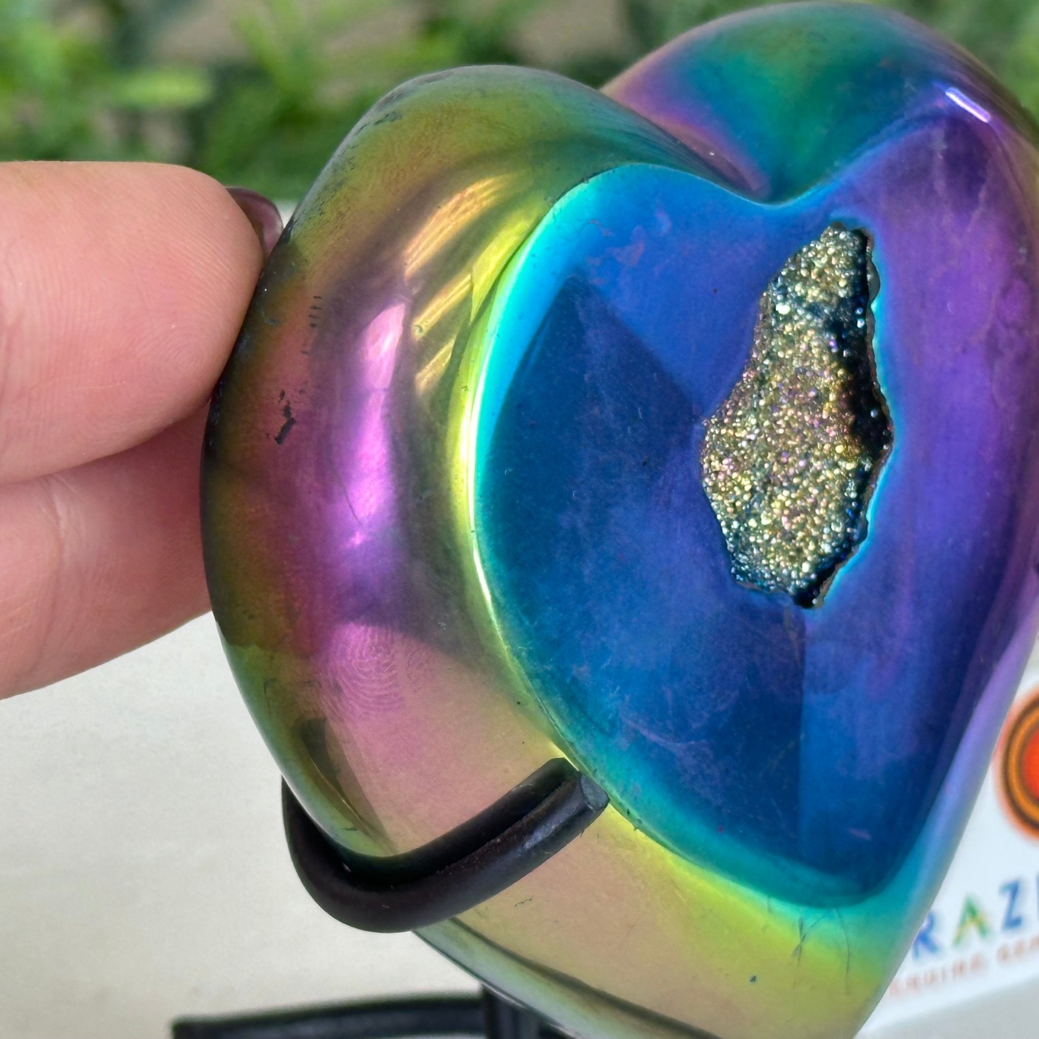 Rainbow Aura Quartz Heart on a Metal Stand, 0.6 lbs & 3.5" Tall #5463RA - 034 - Brazil GemsBrazil GemsRainbow Aura Quartz Heart on a Metal Stand, 0.6 lbs & 3.5" Tall #5463RA - 034Hearts5463RA - 034