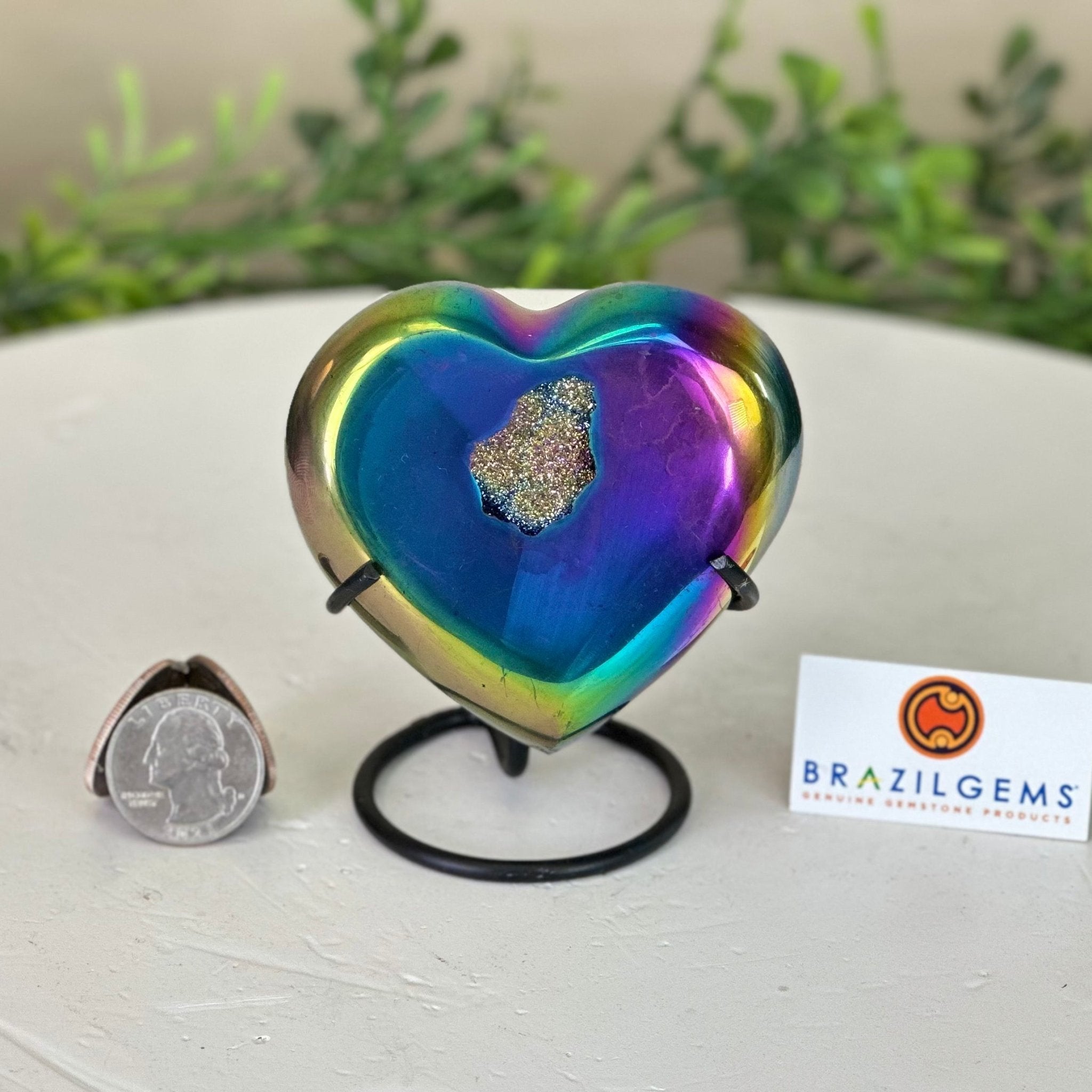 Rainbow Aura Quartz Heart on a Metal Stand, 0.6 lbs & 3.5" Tall #5463RA - 034 - Brazil GemsBrazil GemsRainbow Aura Quartz Heart on a Metal Stand, 0.6 lbs & 3.5" Tall #5463RA - 034Hearts5463RA - 034