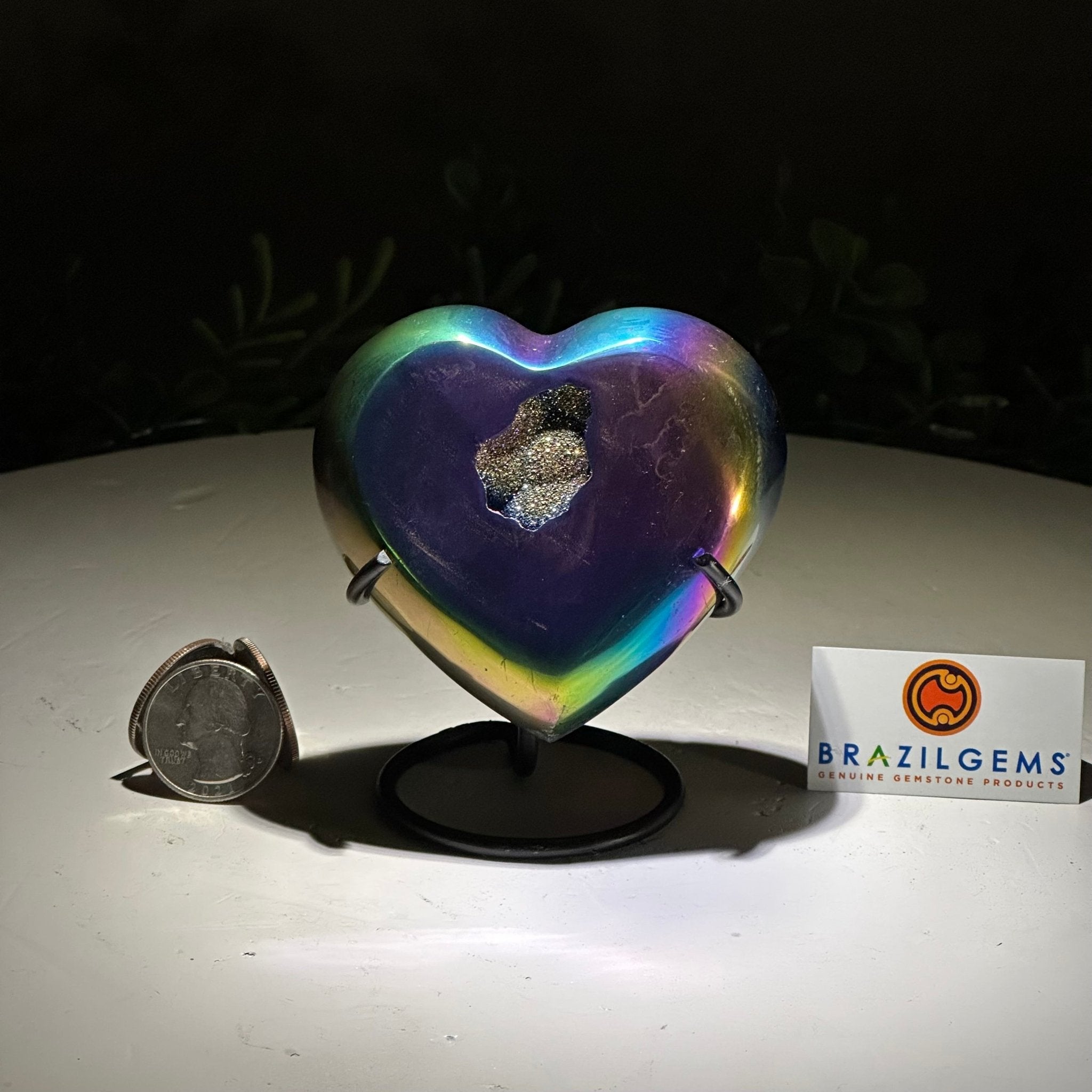 Rainbow Aura Quartz Heart on a Metal Stand, 0.6 lbs & 3.5" Tall #5463RA - 034 - Brazil GemsBrazil GemsRainbow Aura Quartz Heart on a Metal Stand, 0.6 lbs & 3.5" Tall #5463RA - 034Hearts5463RA - 034