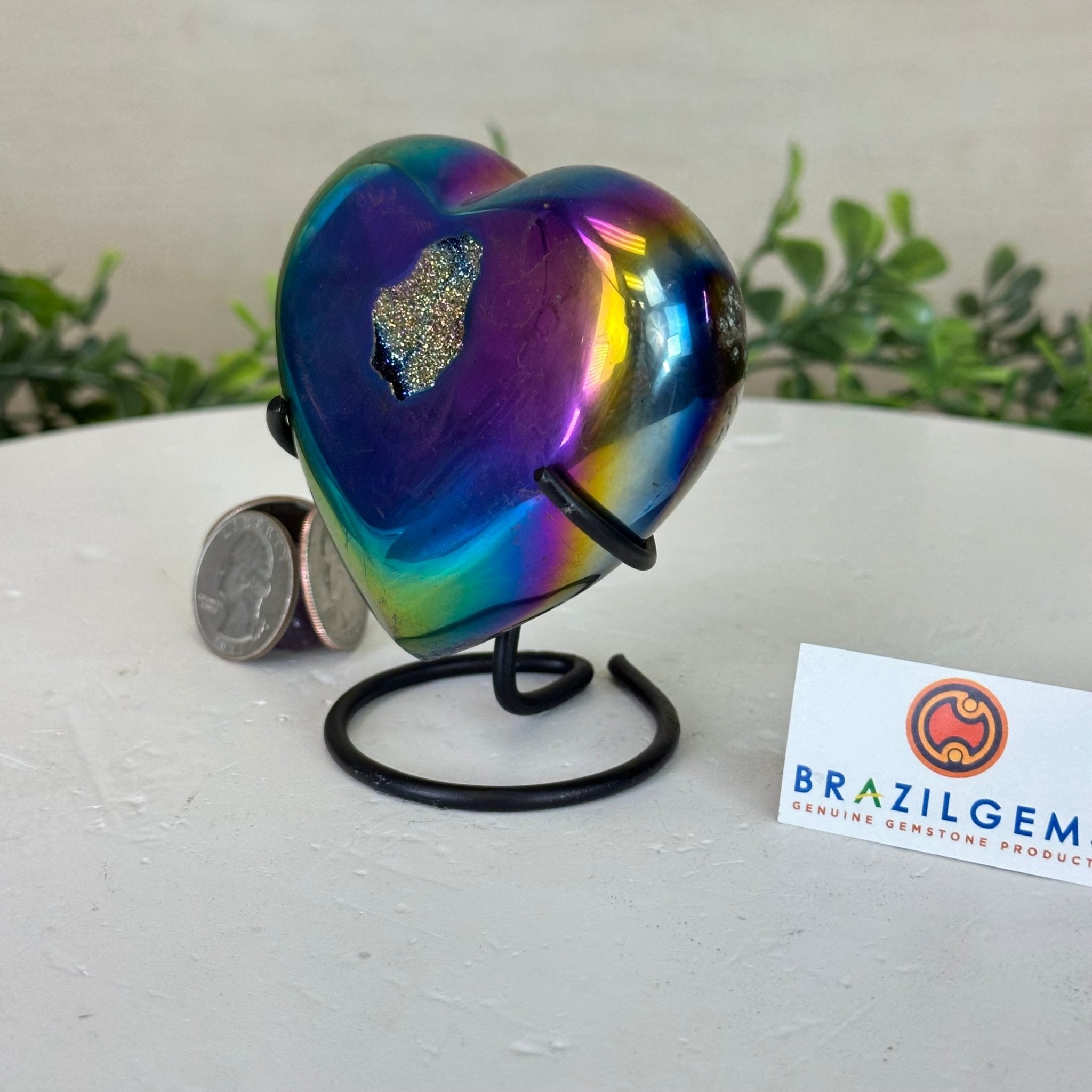 Rainbow Aura Quartz Heart on a Metal Stand, 0.6 lbs & 3.5" Tall #5463RA - 034 - Brazil GemsBrazil GemsRainbow Aura Quartz Heart on a Metal Stand, 0.6 lbs & 3.5" Tall #5463RA - 034Hearts5463RA - 034