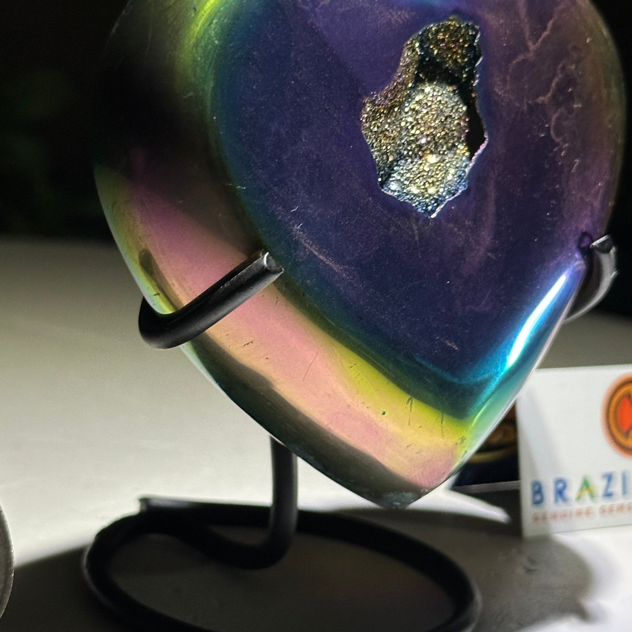 Rainbow Aura Quartz Heart on a Metal Stand, 0.6 lbs & 3.5" Tall #5463RA - 034 - Brazil GemsBrazil GemsRainbow Aura Quartz Heart on a Metal Stand, 0.6 lbs & 3.5" Tall #5463RA - 034Hearts5463RA - 034