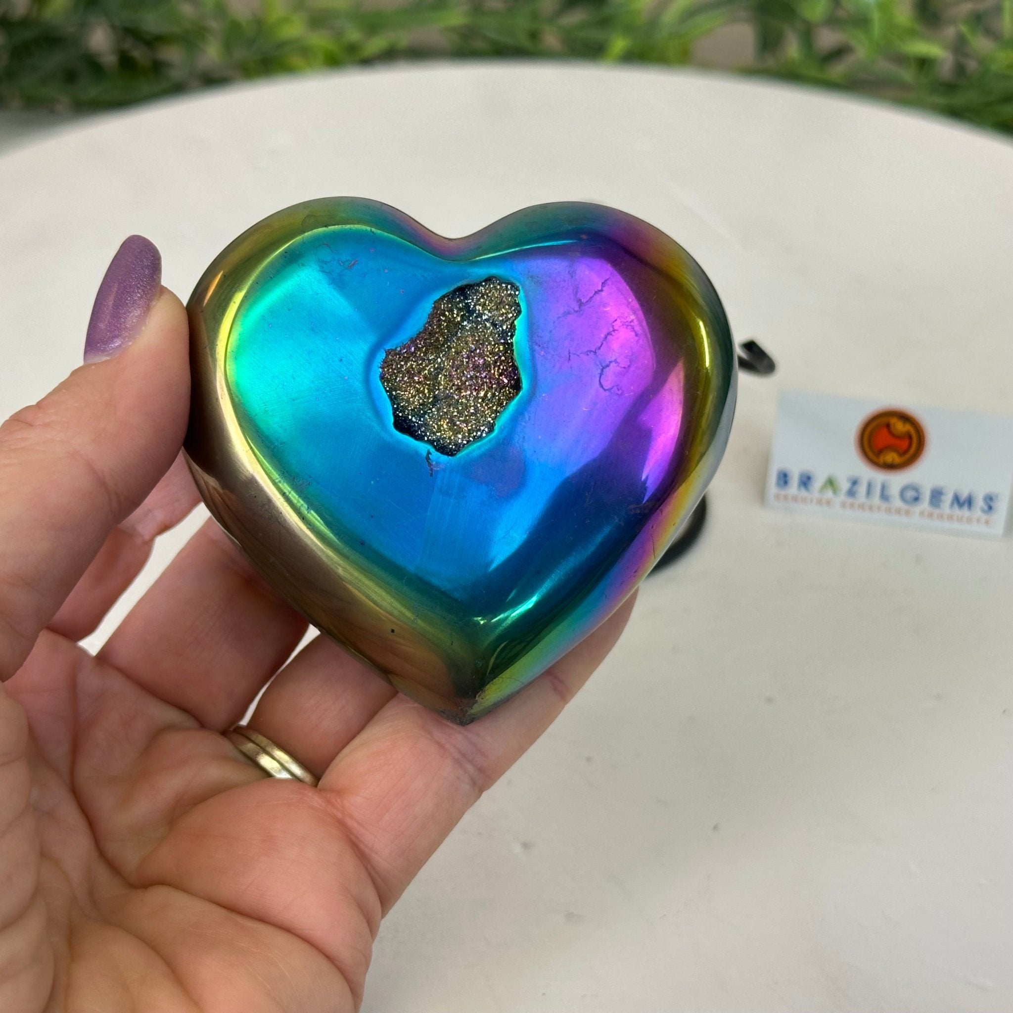 Rainbow Aura Quartz Heart on a Metal Stand, 0.6 lbs & 3.5" Tall #5463RA - 034 - Brazil GemsBrazil GemsRainbow Aura Quartz Heart on a Metal Stand, 0.6 lbs & 3.5" Tall #5463RA - 034Hearts5463RA - 034