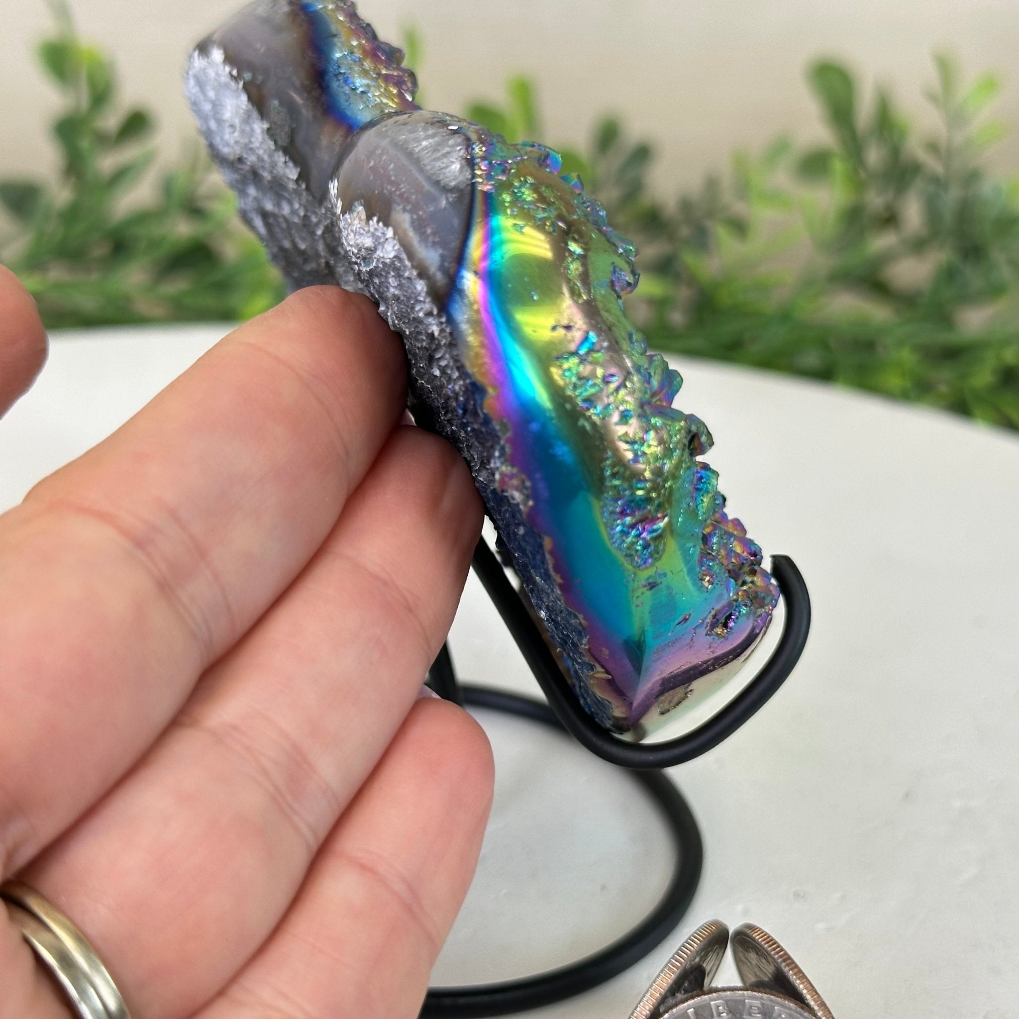 Rainbow Aura Quartz Heart on a Metal Stand, 0.8 lbs & 4.2" Tall #5463RA - 040 - Brazil GemsBrazil GemsRainbow Aura Quartz Heart on a Metal Stand, 0.8 lbs & 4.2" Tall #5463RA - 040Hearts5463RA - 040