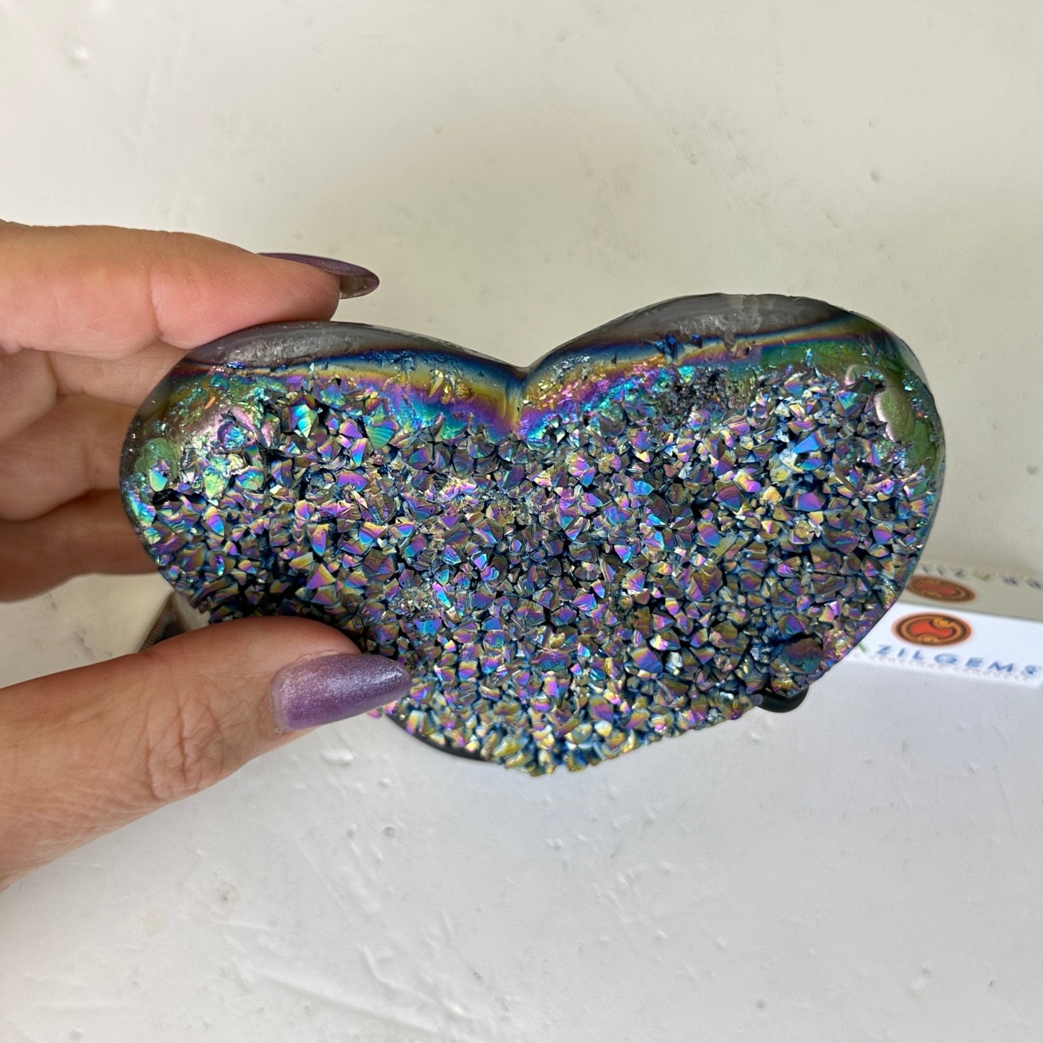 Rainbow Aura Quartz Heart on a Metal Stand, 0.8 lbs & 4.2" Tall #5463RA - 040 - Brazil GemsBrazil GemsRainbow Aura Quartz Heart on a Metal Stand, 0.8 lbs & 4.2" Tall #5463RA - 040Hearts5463RA - 040